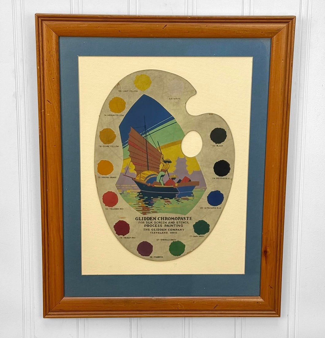 Mid-Century Glidden Paint Advertising Palette Asian Motif Framed & Matted - 3