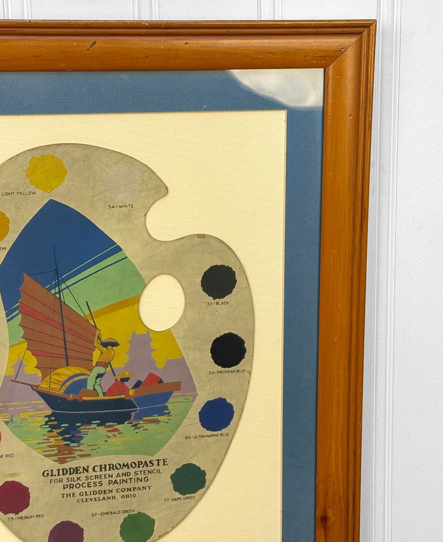 Mid-Century Glidden Paint Advertising Palette Asian Motif Framed & Matted - 5