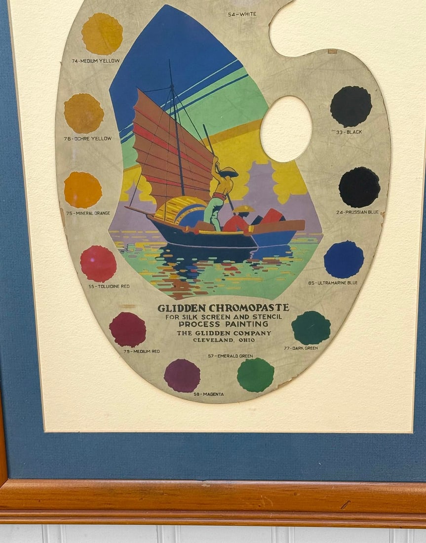 Mid-Century Glidden Paint Advertising Palette Asian Motif Framed & Matted - 7