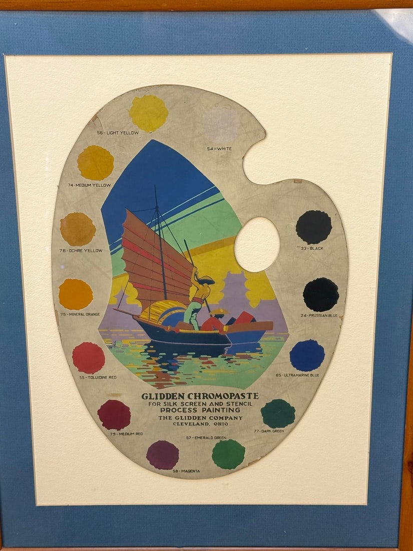 Mid-Century Glidden Paint Advertising Palette Asian Motif Framed & Matted - 8