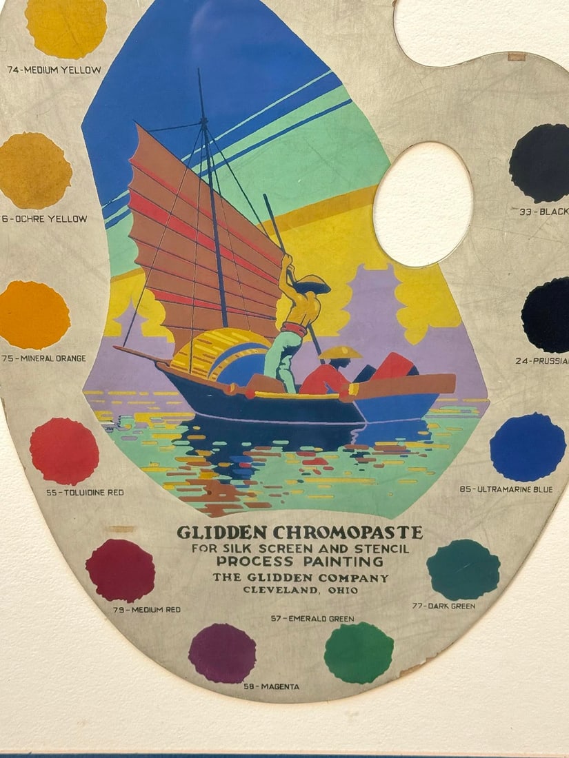 Mid-Century Glidden Paint Advertising Palette Asian Motif Framed & Matted - 9