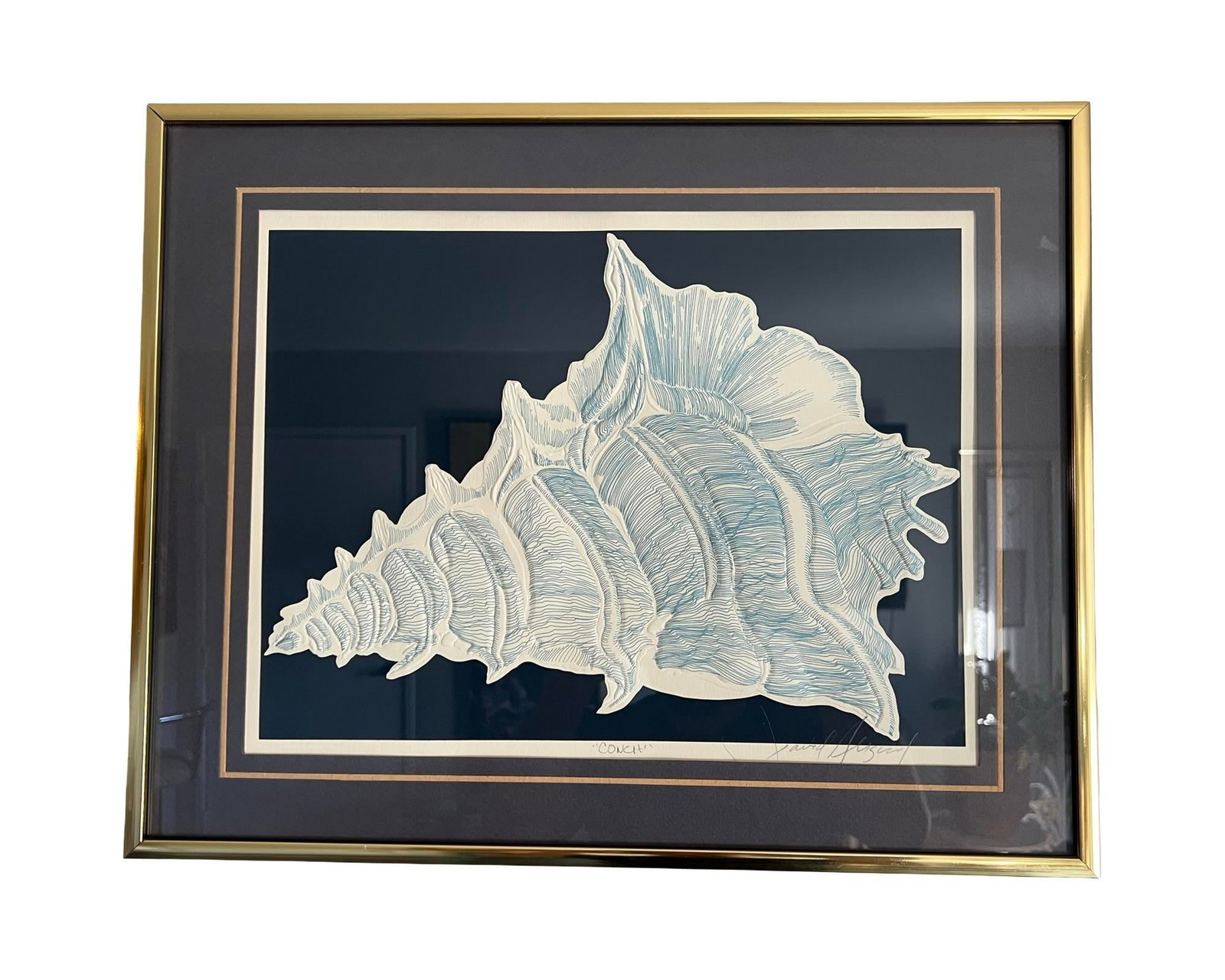 1982 Vintage Postmodern David Allgood Conch Embossed Wall Art Signed Brass Sea Art - 2