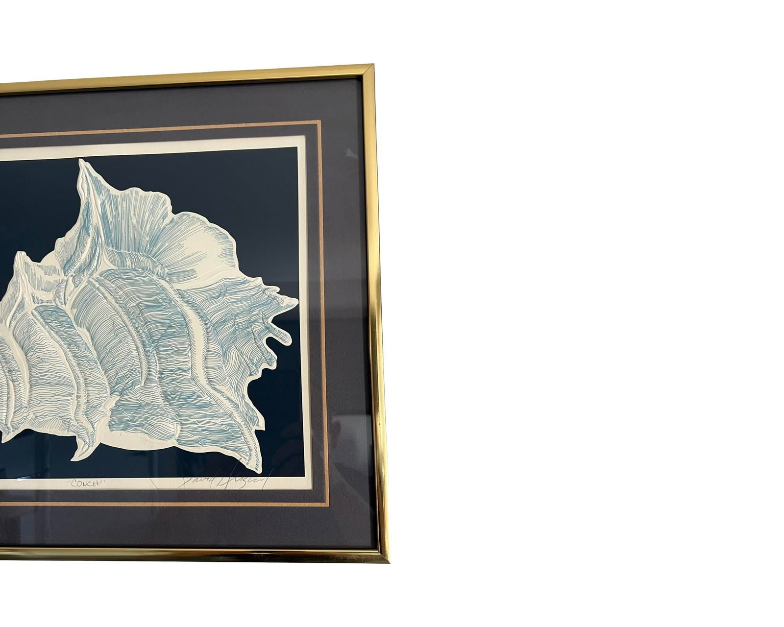 1982 Vintage Postmodern David Allgood Conch Embossed Wall Art Signed Brass Sea Art - 3