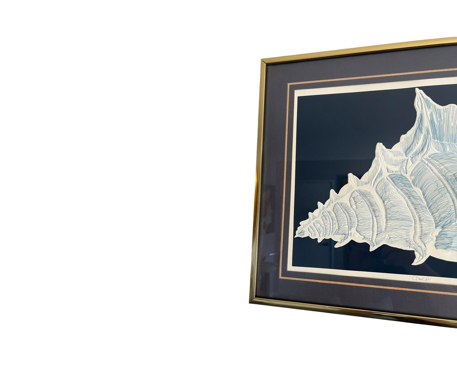 1982 Vintage Postmodern David Allgood Conch Embossed Wall Art Signed Brass Sea Art - 4