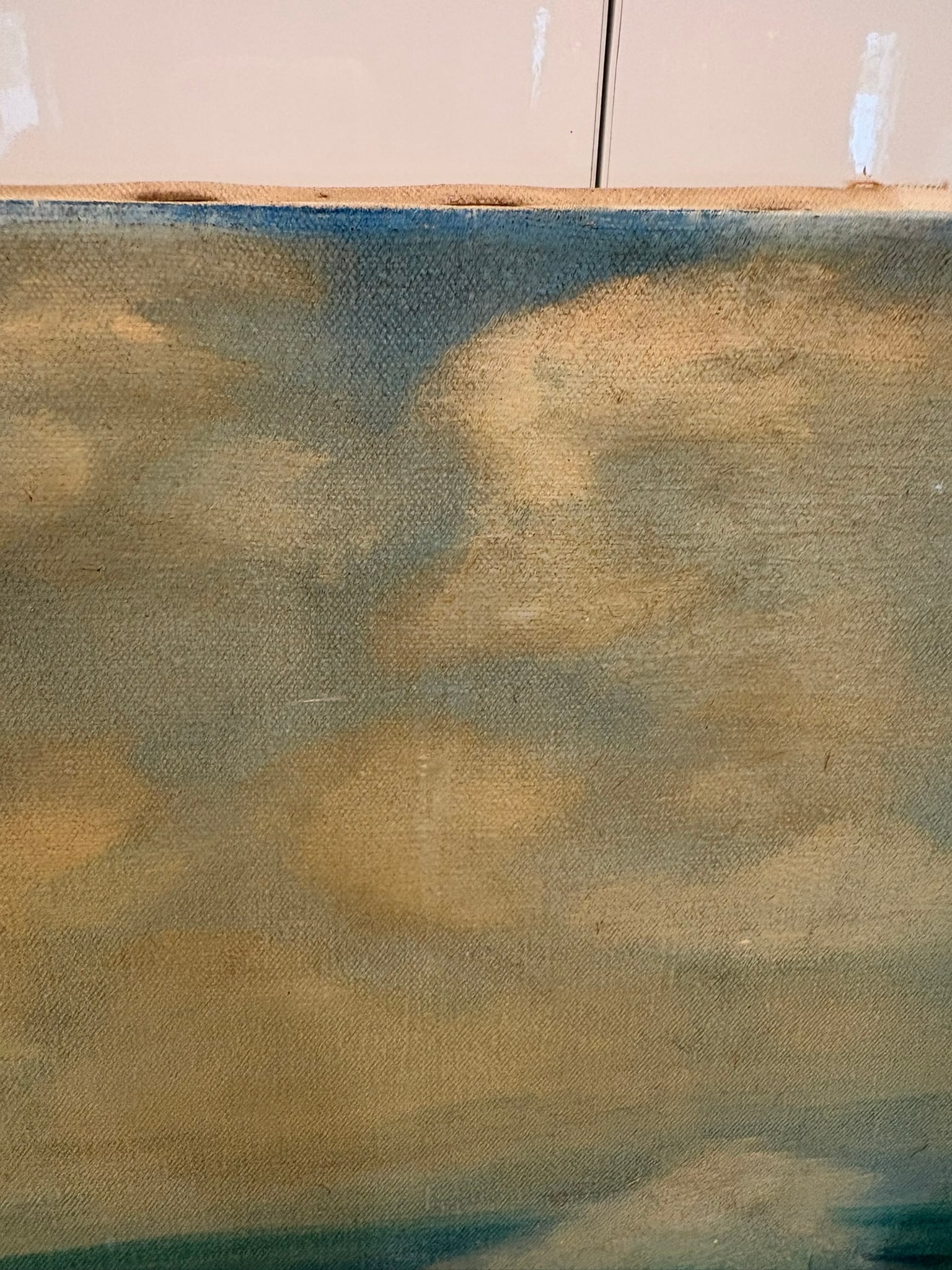 Vintage Moody Coastal Seascape Oil Painting With Dory in Rough Seas Ocean - 13
