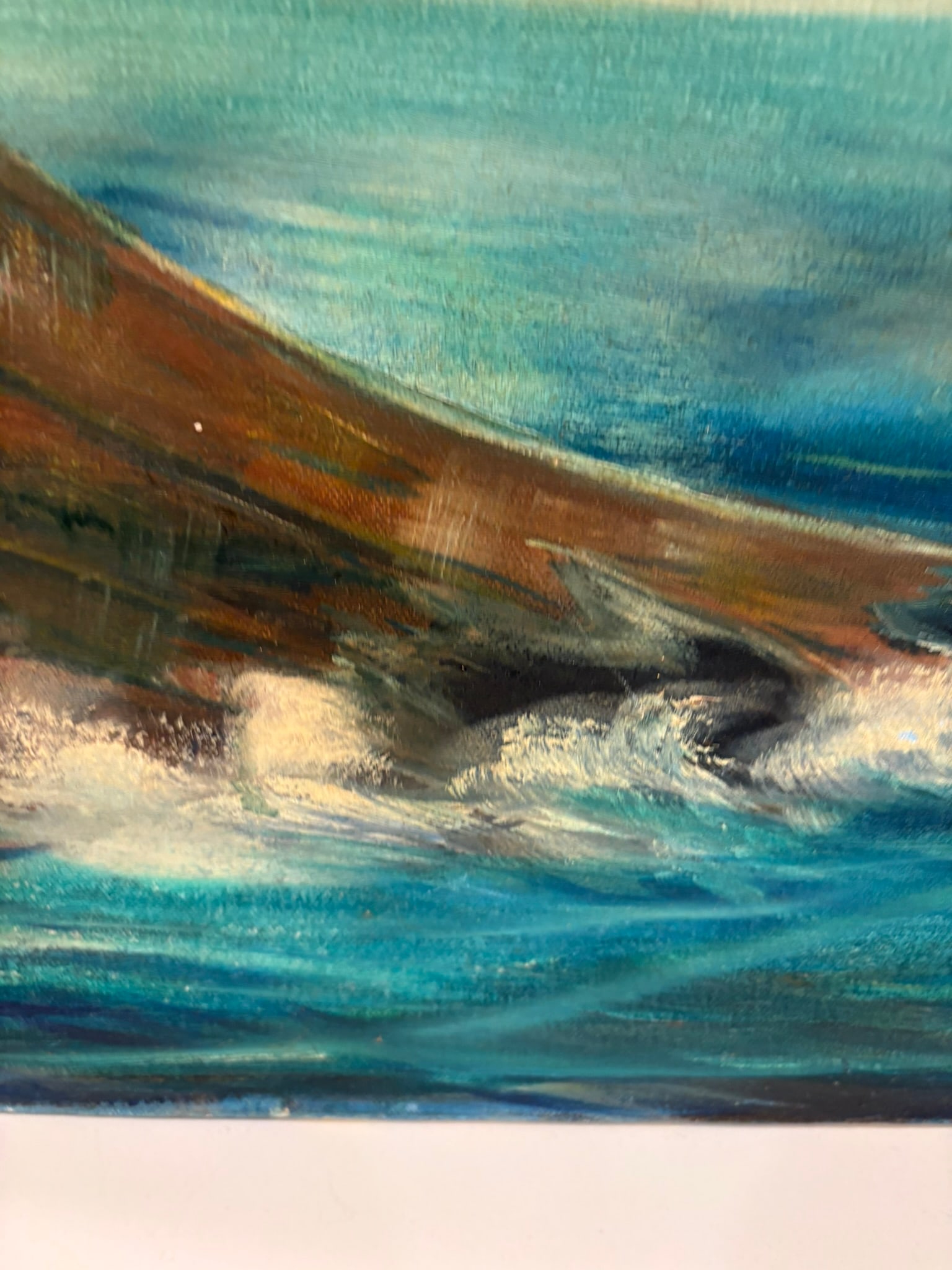 Vintage Moody Coastal Seascape Oil Painting With Dory in Rough Seas Ocean - 3