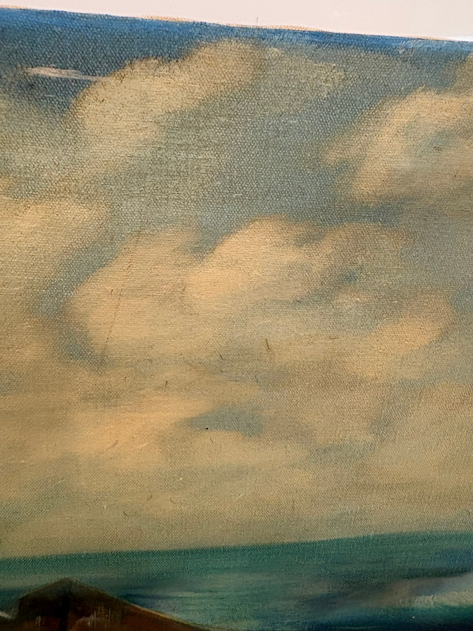 Vintage Moody Coastal Seascape Oil Painting With Dory in Rough Seas Ocean - 7