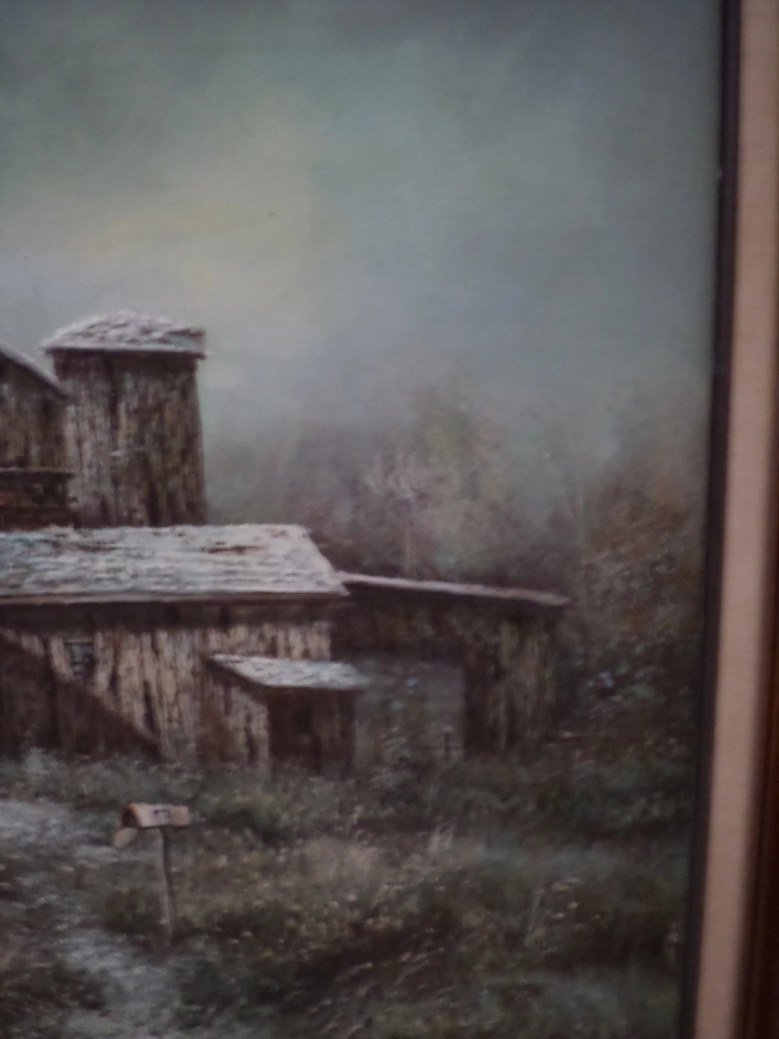 Mid 20th Century Barn Scene Oil Painting, Framed - 10