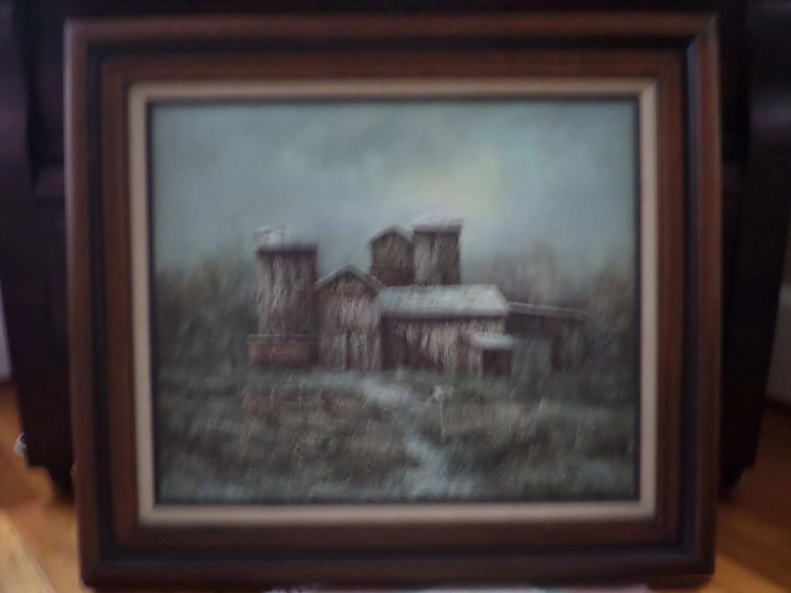 Mid 20th Century Barn Scene Oil Painting, Framed - 2