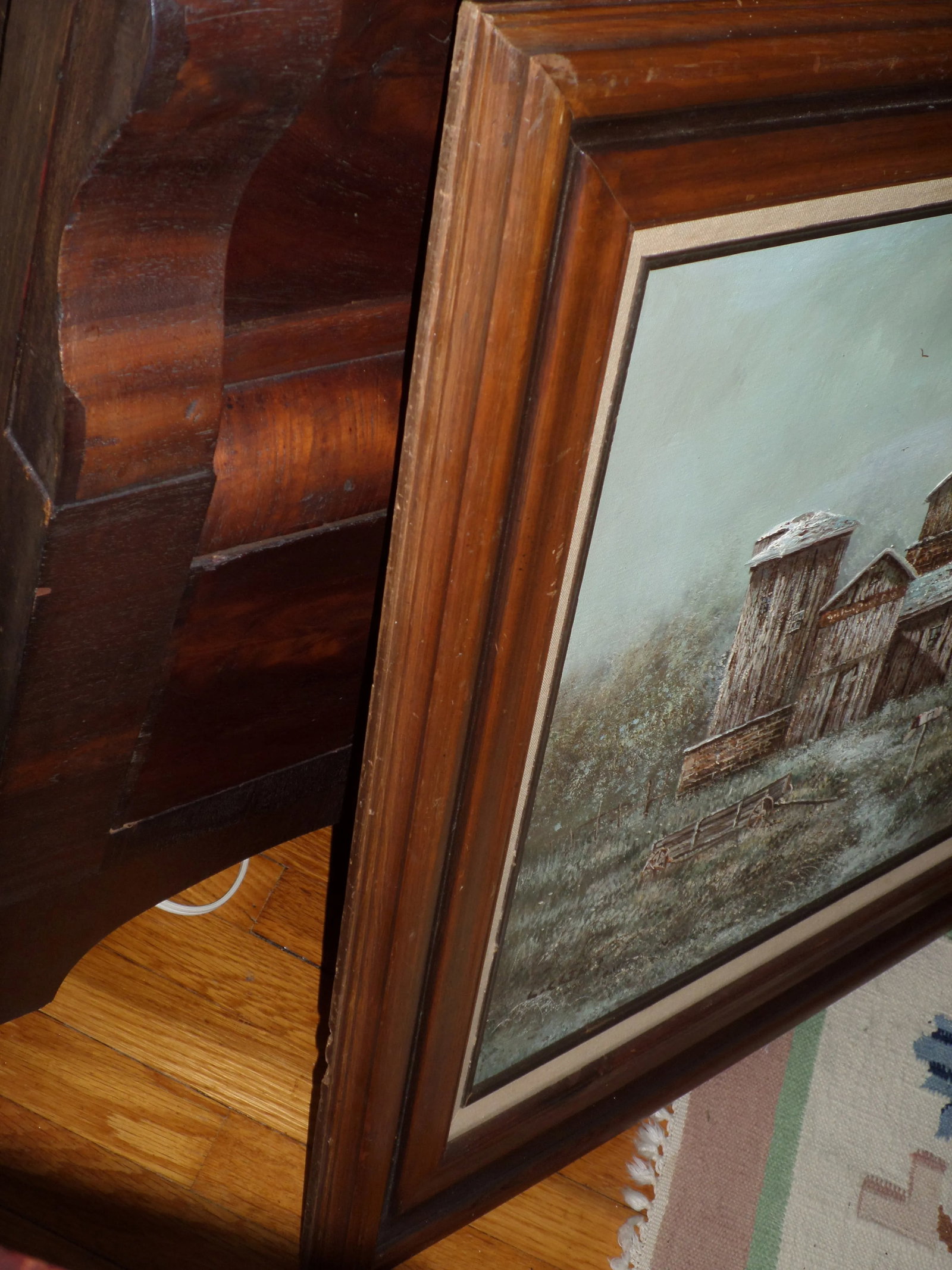 Mid 20th Century Barn Scene Oil Painting, Framed - 3