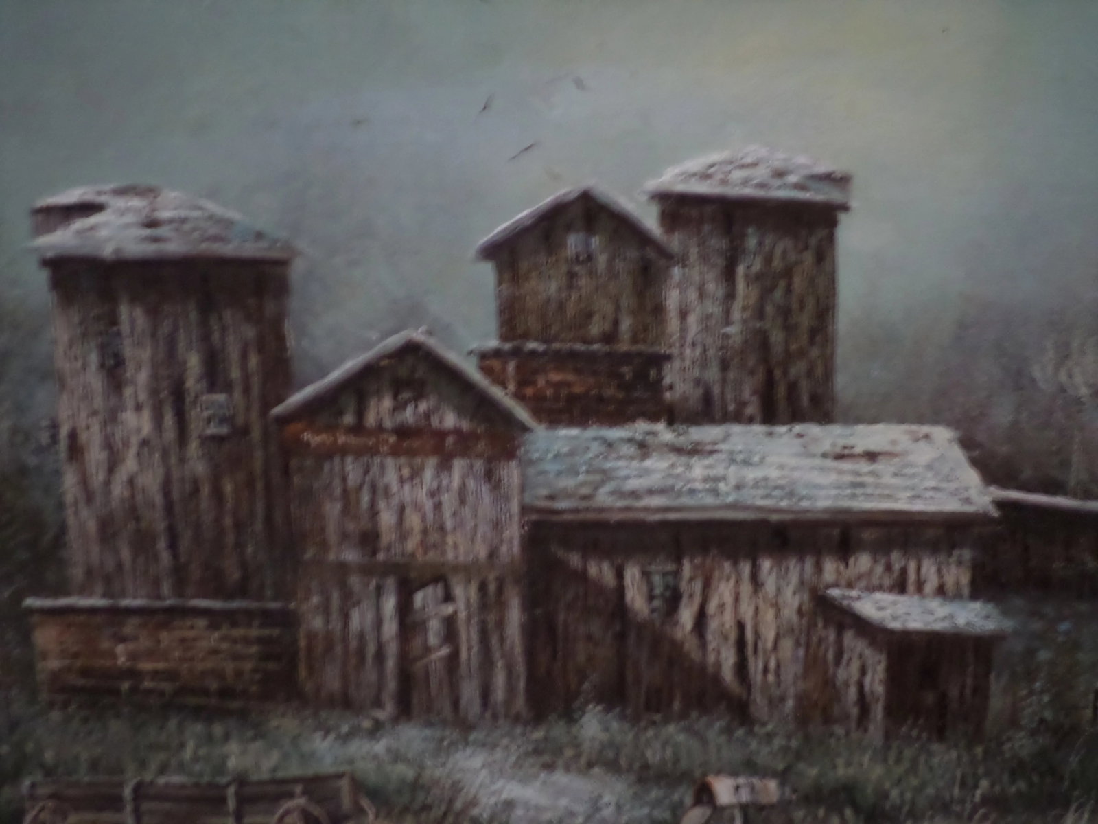 Mid 20th Century Barn Scene Oil Painting, Framed - 9