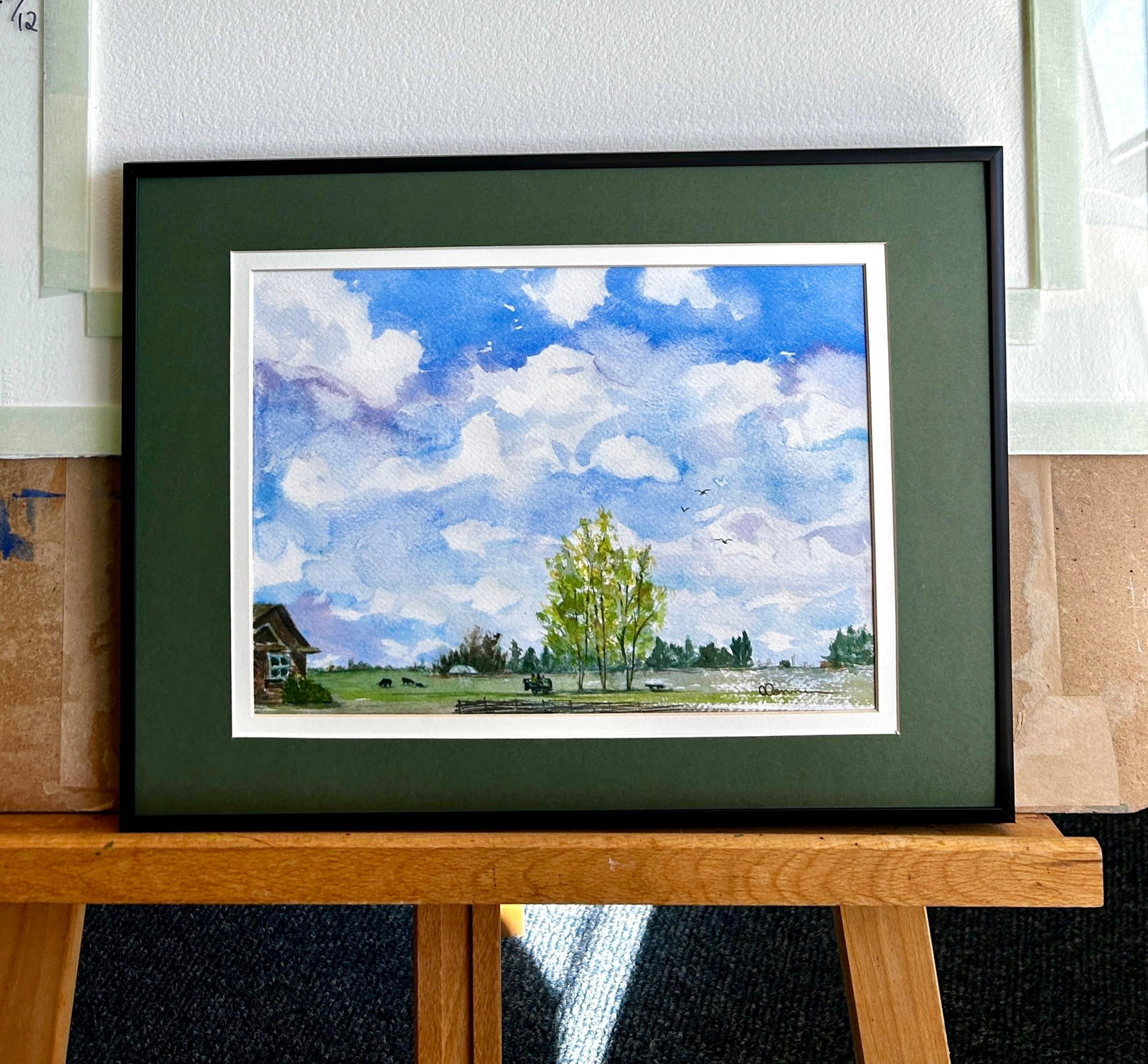 Framed Original Watercolor Painting Idaho Mowing Day - 2