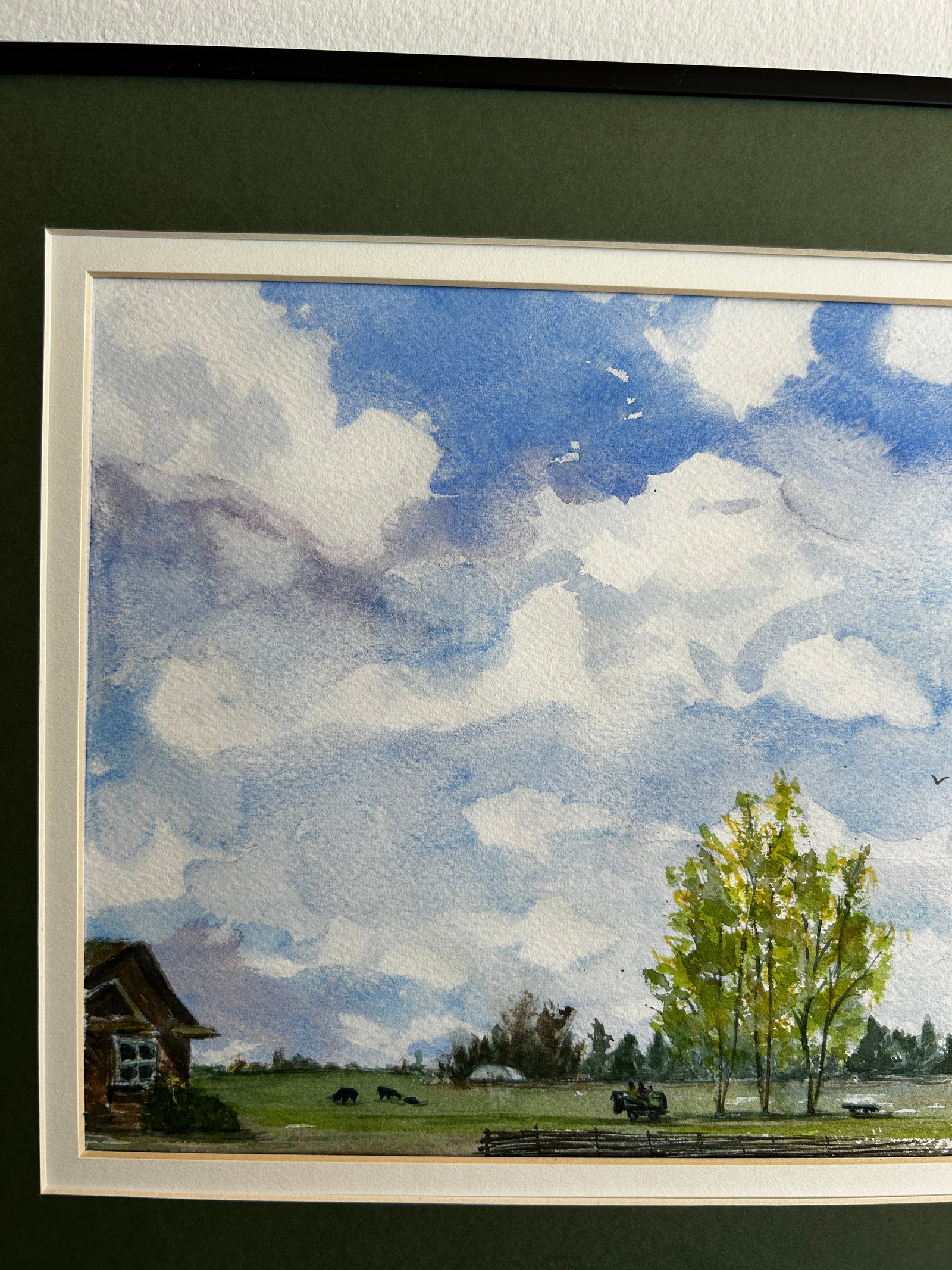 Framed Original Watercolor Painting Idaho Mowing Day - 6