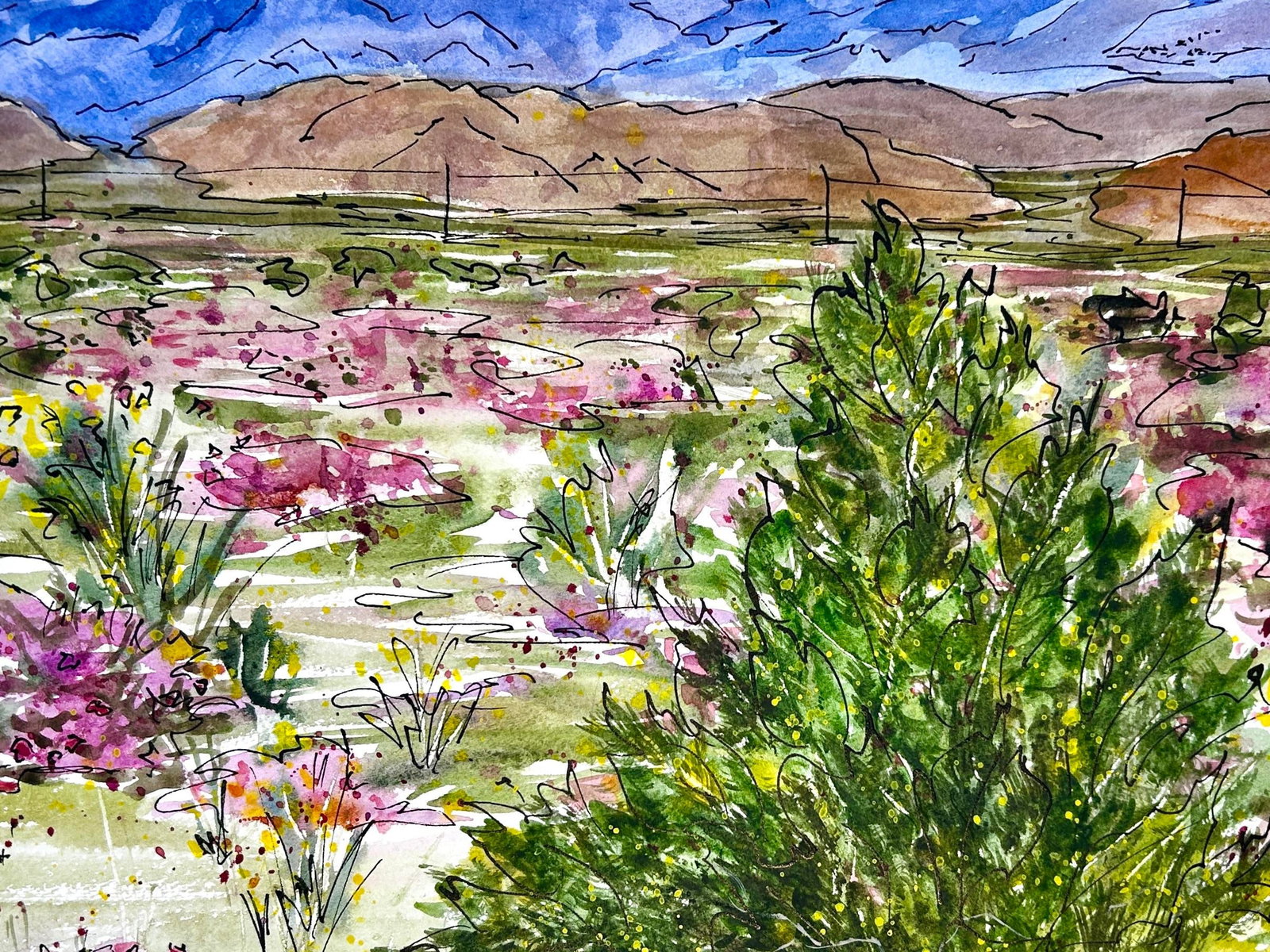 Original Watercolor Painting "Creosote After the Rain" - 3