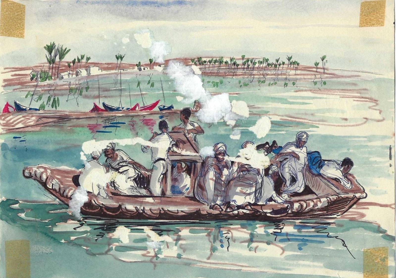 1950s Ivy Attwell Suez Canal Egyptian Watercolor - 2
