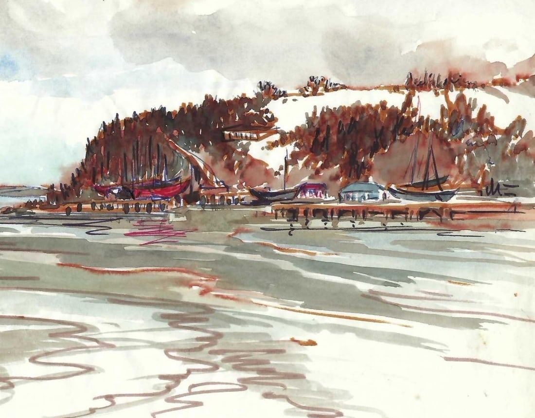 1950s Ivy Attwell Islands in the St Lawrence Canadian Watercolor - 2