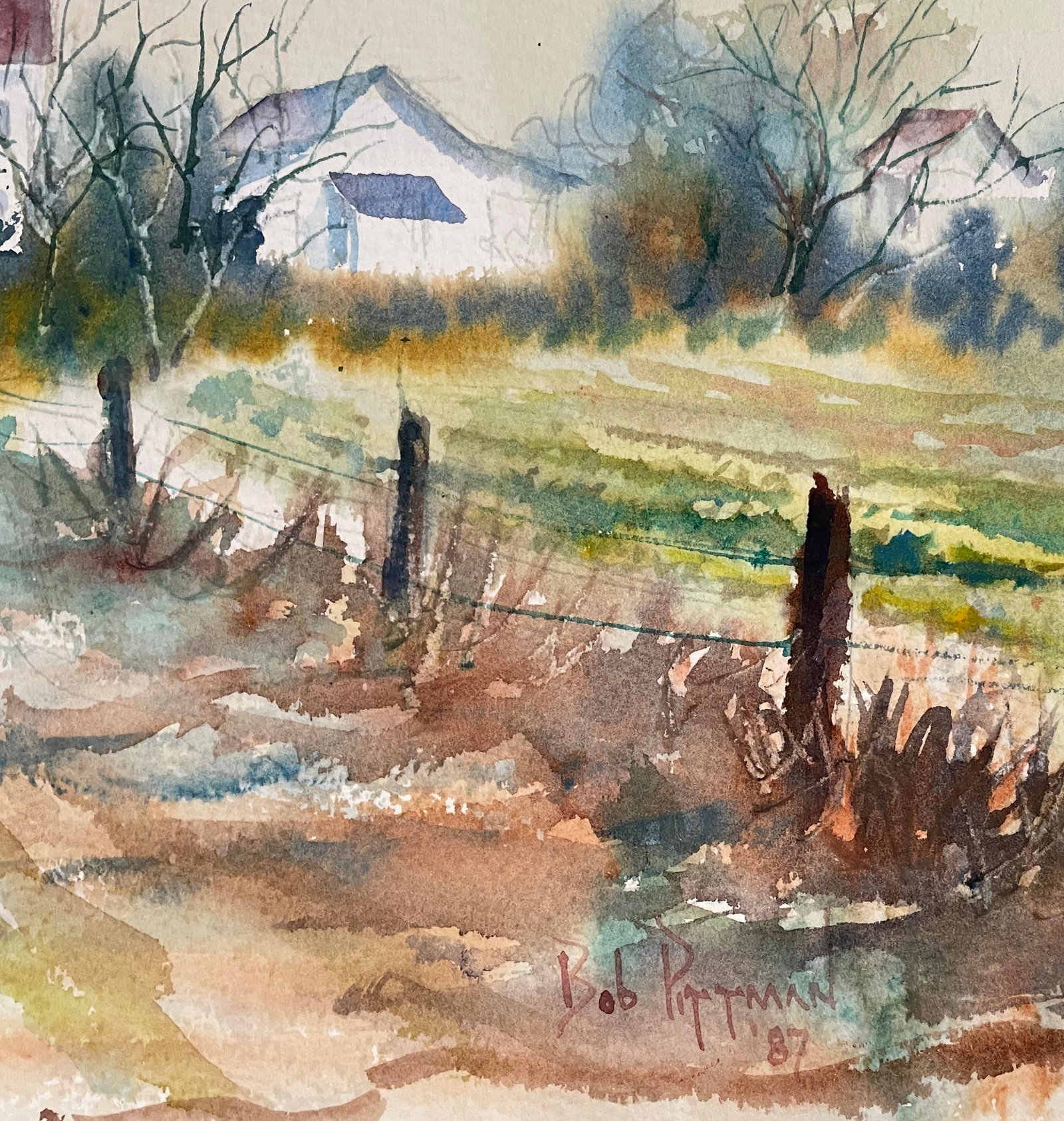 1987 Bob Pittman North Carolinal Farm Scene Watercolor - 2
