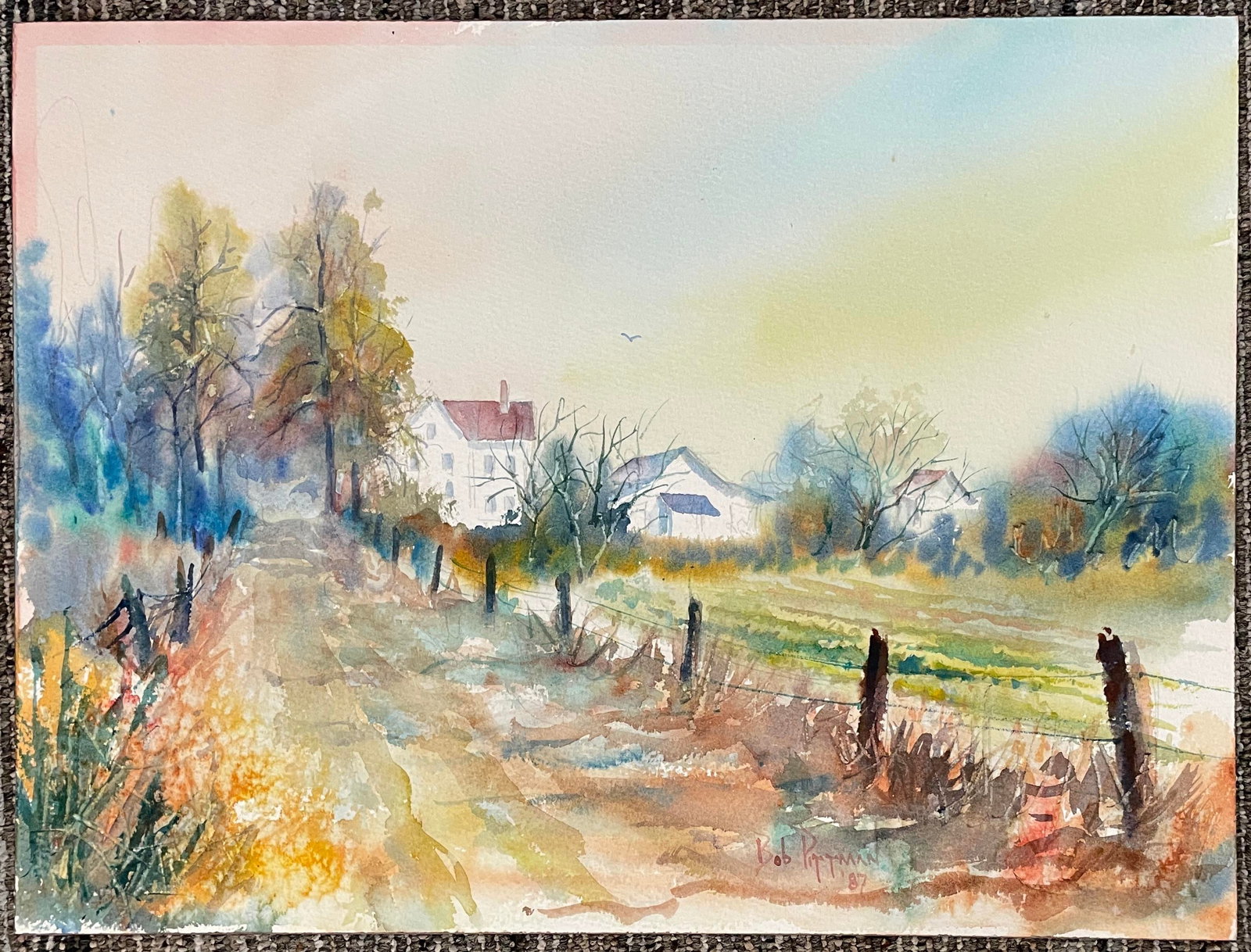 1987 Bob Pittman North Carolinal Farm Scene Watercolor - 3