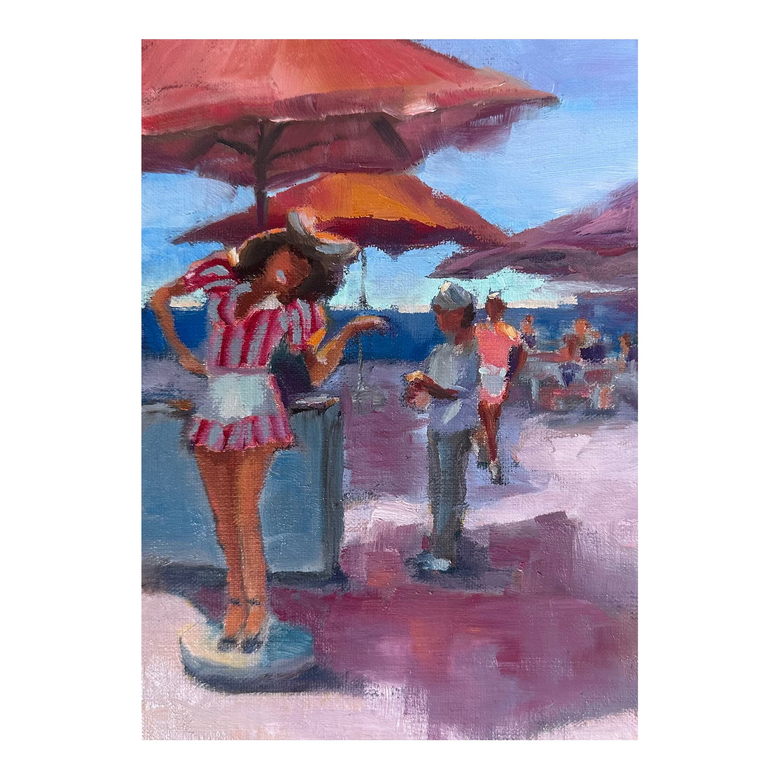Original Fine Art Oil Paintings by Grace Diehl - Ruby's: At the end of Newport pier, there is an iconic restaurant called Ruby's. It has recently be renovated. **************** My paintings are produced with professional, archival products and varnished.