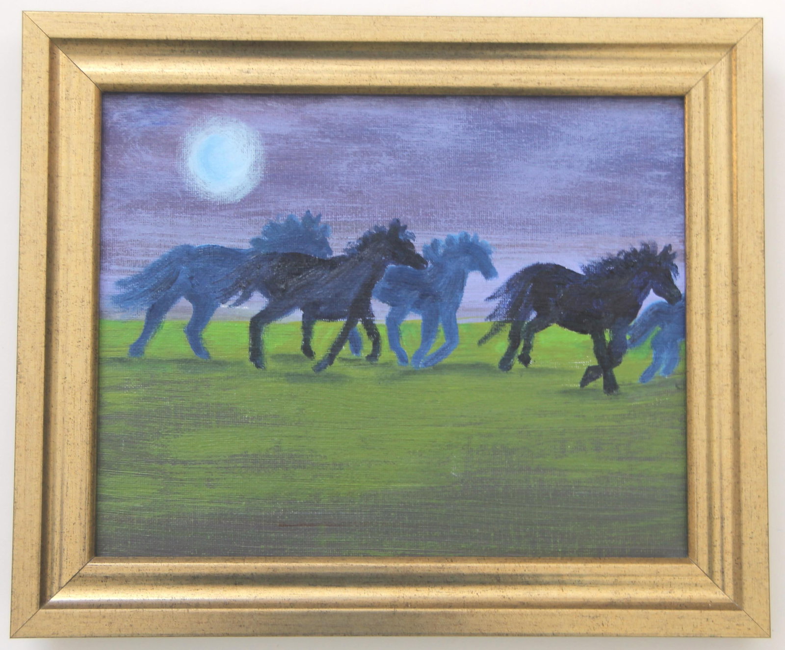 Horses Western Americana Landscape Green Blue Indigo Original Oil Painting Cleo Plowden - 4