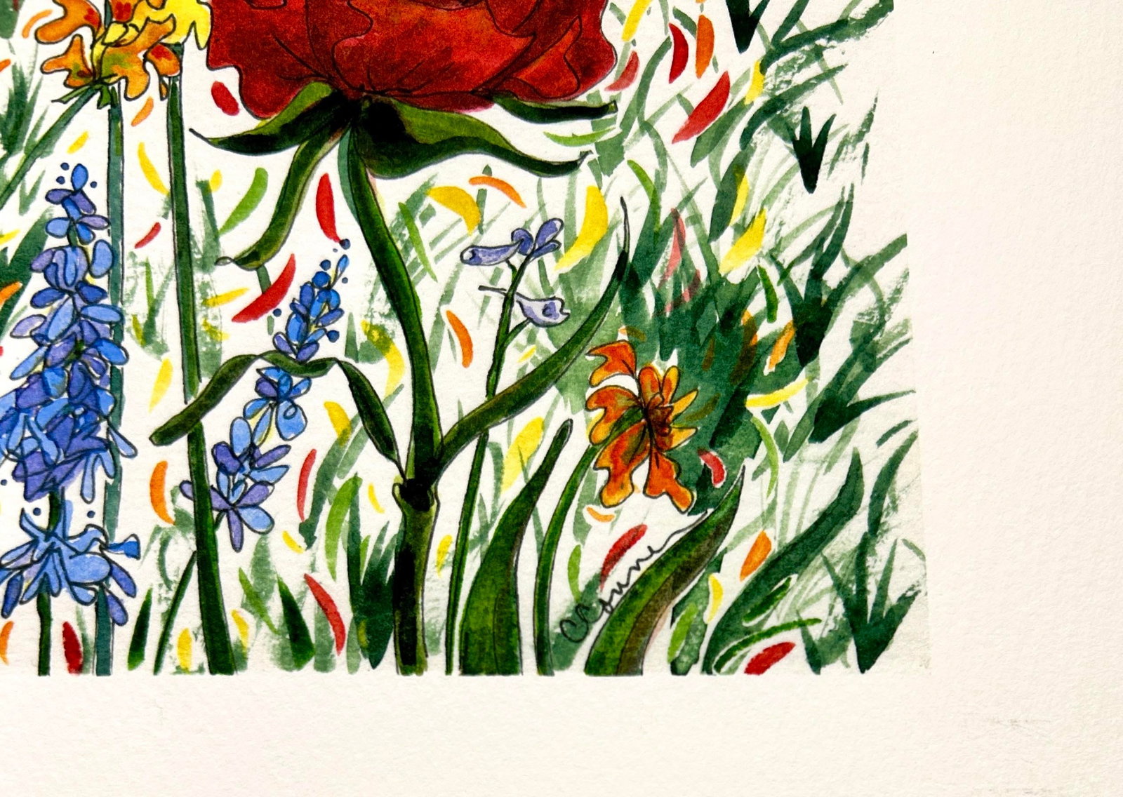Framed Original Watercolor Painting of "Bees Garden" - 6