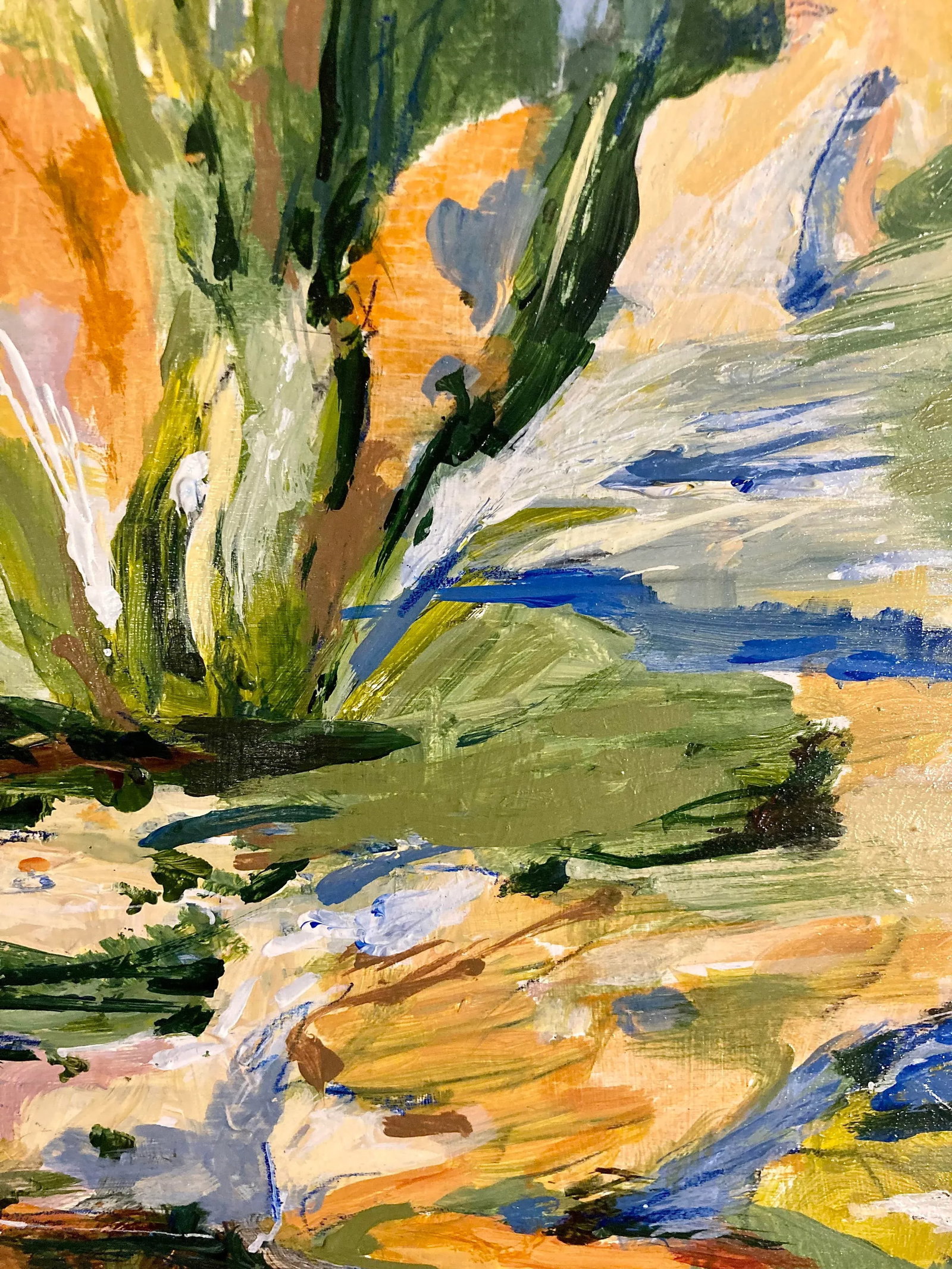 Contemporary Abstract Botanical Landscape Mixed-Media Painting Titled "Oasis" - 2