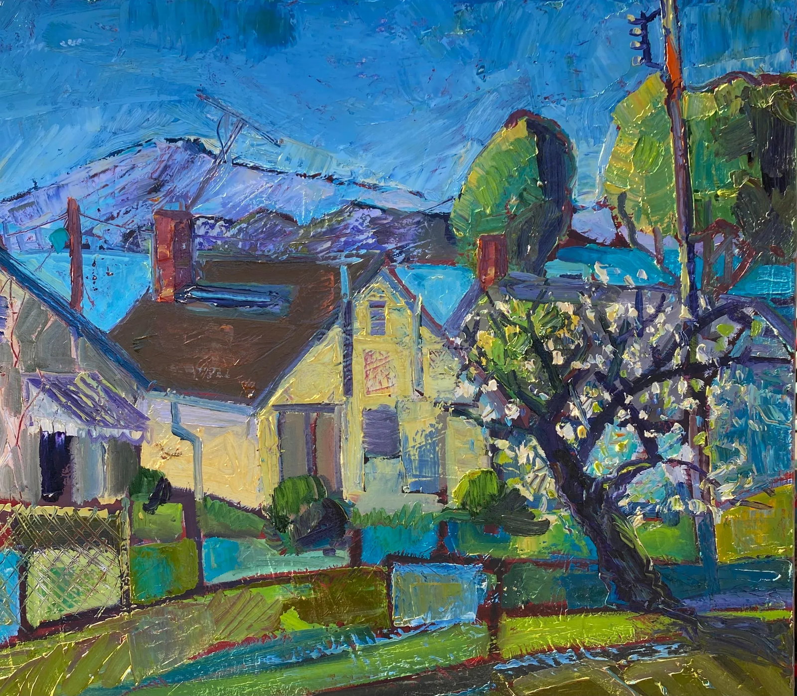 "Tam from Point Molate Winehaven" Contemporary Plein Air Landscape Oil Painting by James Hartman: This painting was done on location at an abandoned wine storage facility on San Francisco Bay. It has a nice build up of textures. Condition: Imperfections: No Imperfections Origin: United States Mate