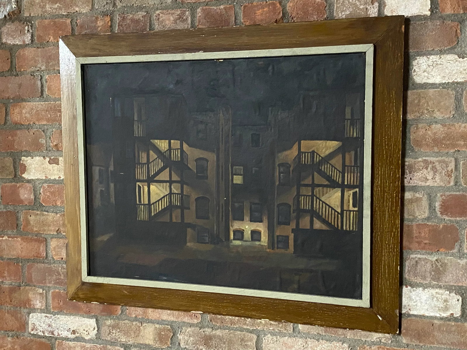 1950s Tenement Row House Social Realist Painting by Leonard Buzz Wallace - 3