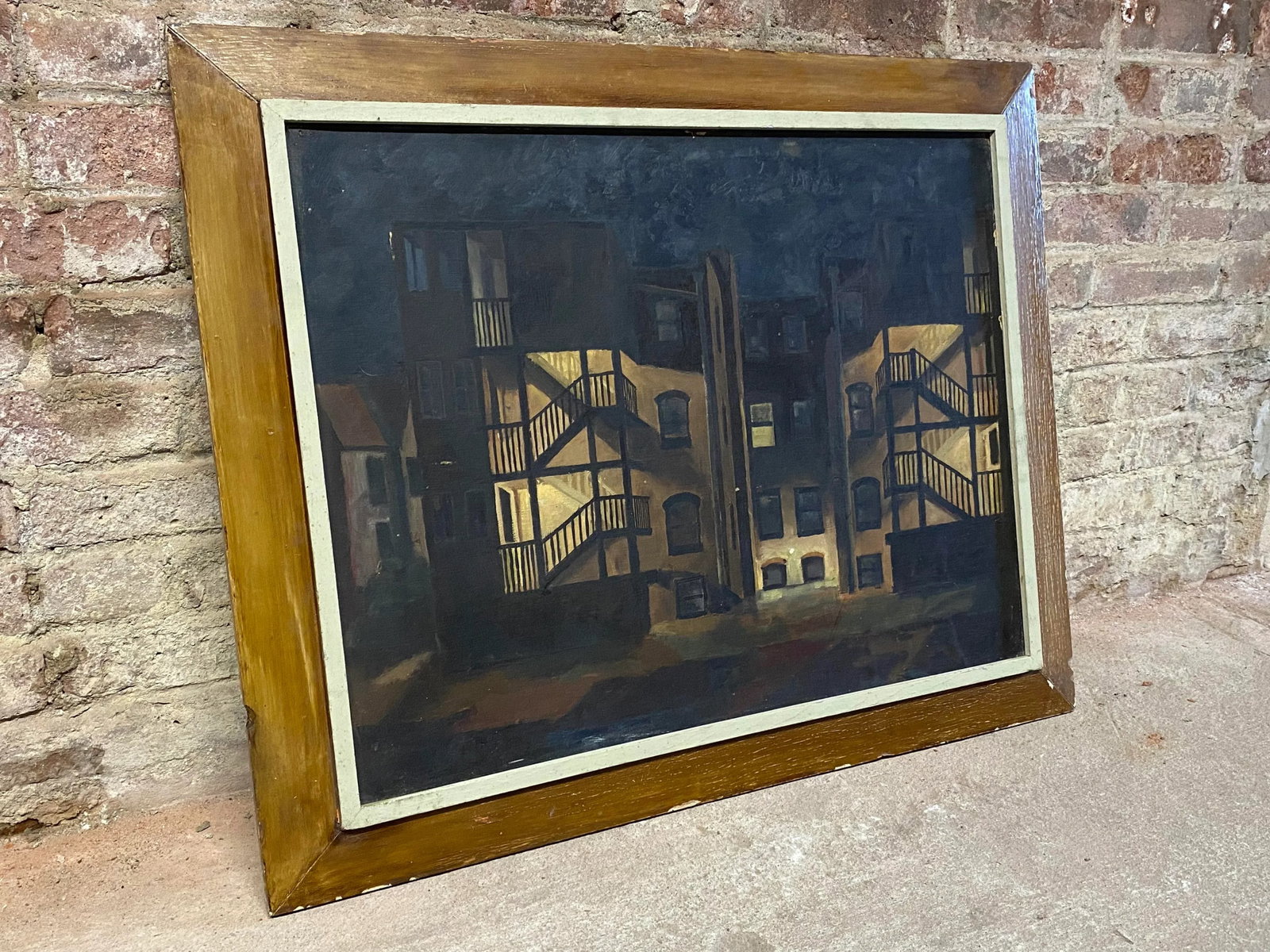 1950s Tenement Row House Social Realist Painting by Leonard Buzz Wallace - 4
