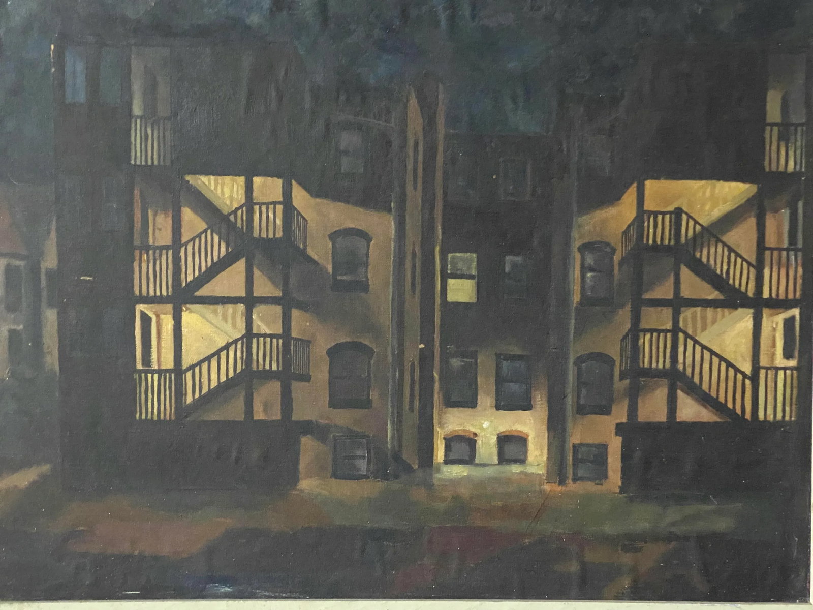 1950s Tenement Row House Social Realist Painting by Leonard Buzz Wallace - 5