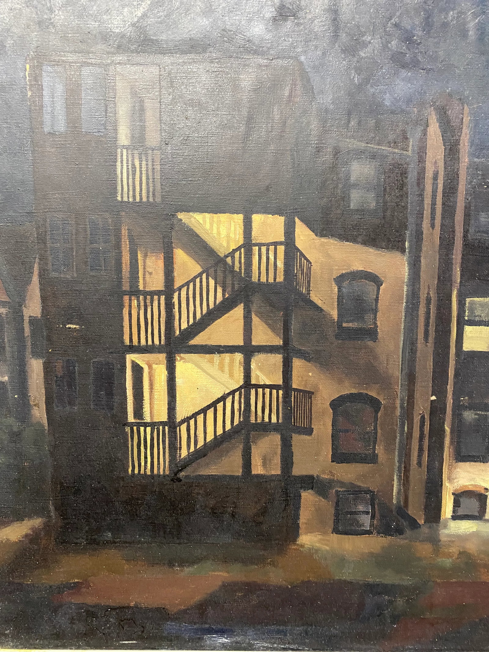 1950s Tenement Row House Social Realist Painting by Leonard Buzz Wallace - 7