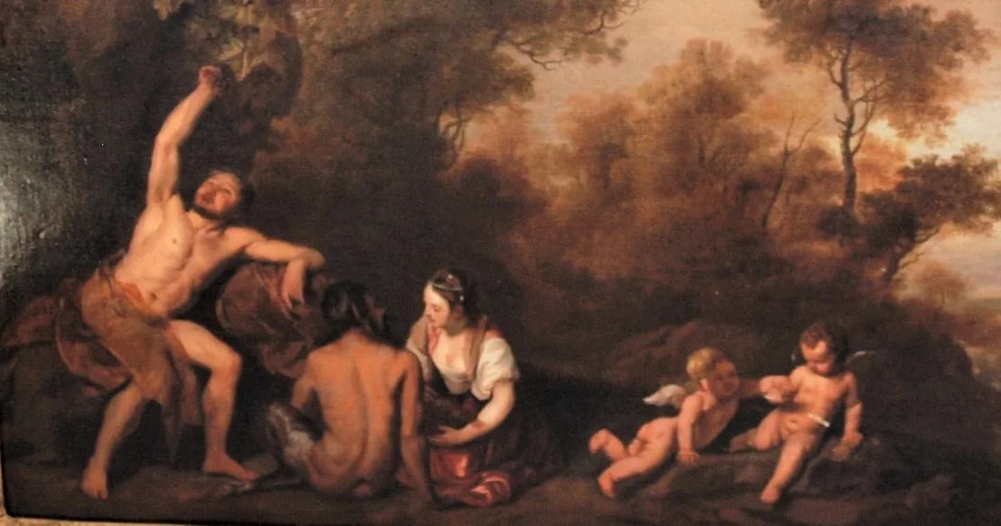 Large Epic Painting Bacchus Grapes and Cupids Late 1700's/Early 1800's - 3