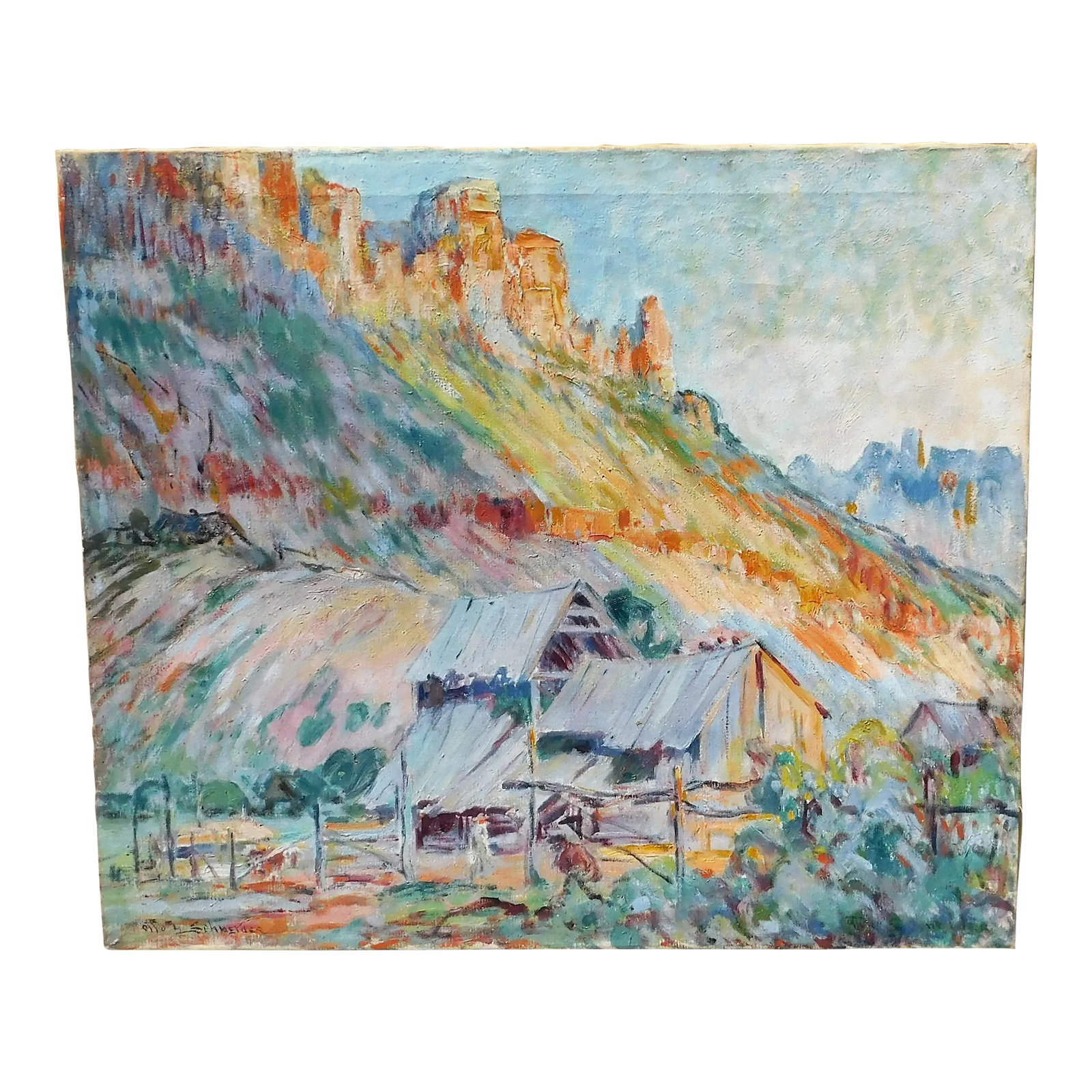 Otto Schneider B.1865 Noted Early San Diego Artist, Oil Painting 30 X 35: Vintage oil painting on canvas by important early San Diego, CA artist, Otto Schneider (1865-1950). Canvas size 30 x 35, signed lower left, good condition, Unframed. Condition: Alterations: Original
