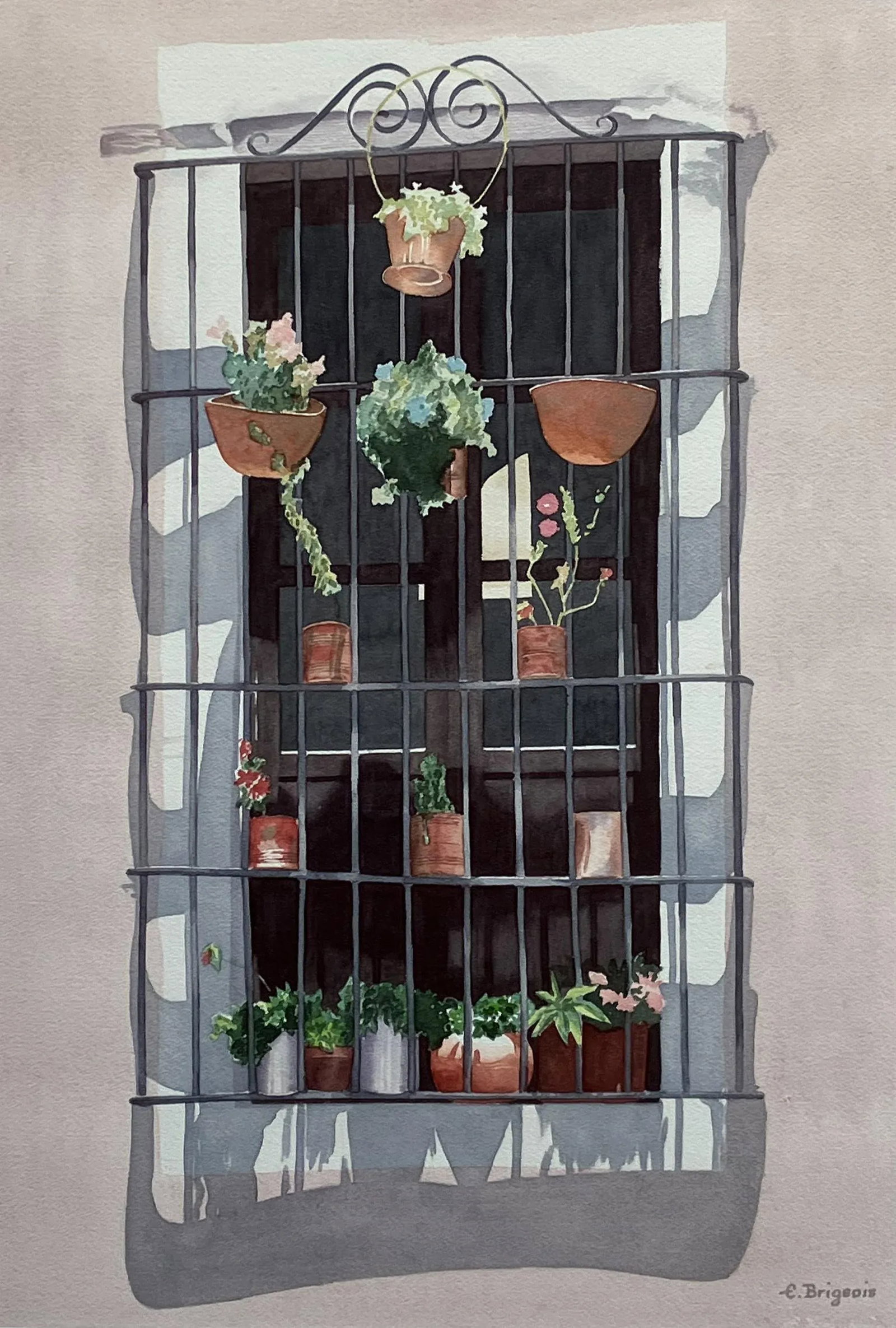 1980s "A Window in Guanajuato, Mexico" Watercolor Painting by Evelyne Brigeois, Framed - 2