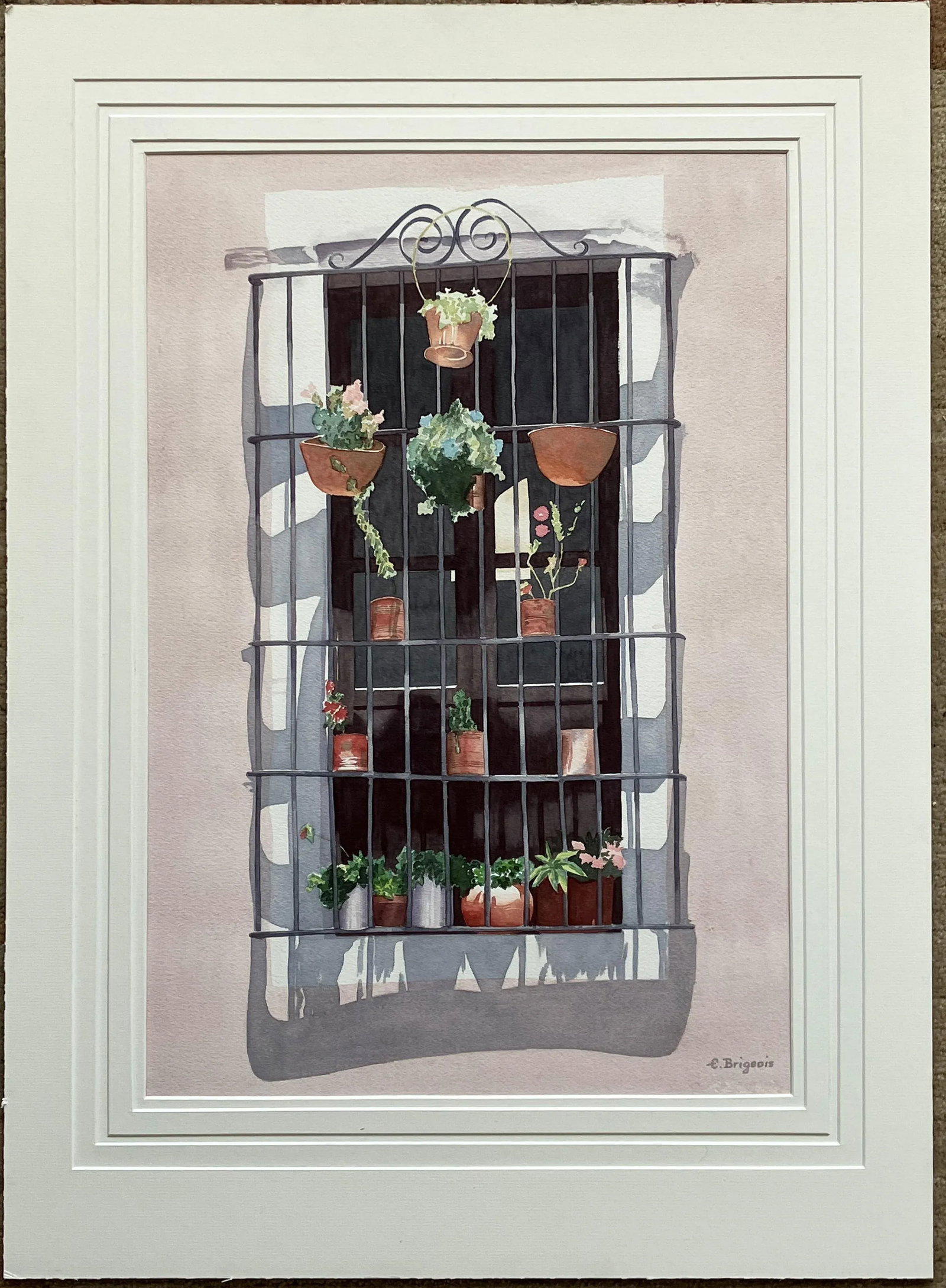 1980s "A Window in Guanajuato, Mexico" Watercolor Painting by Evelyne Brigeois, Framed - 5