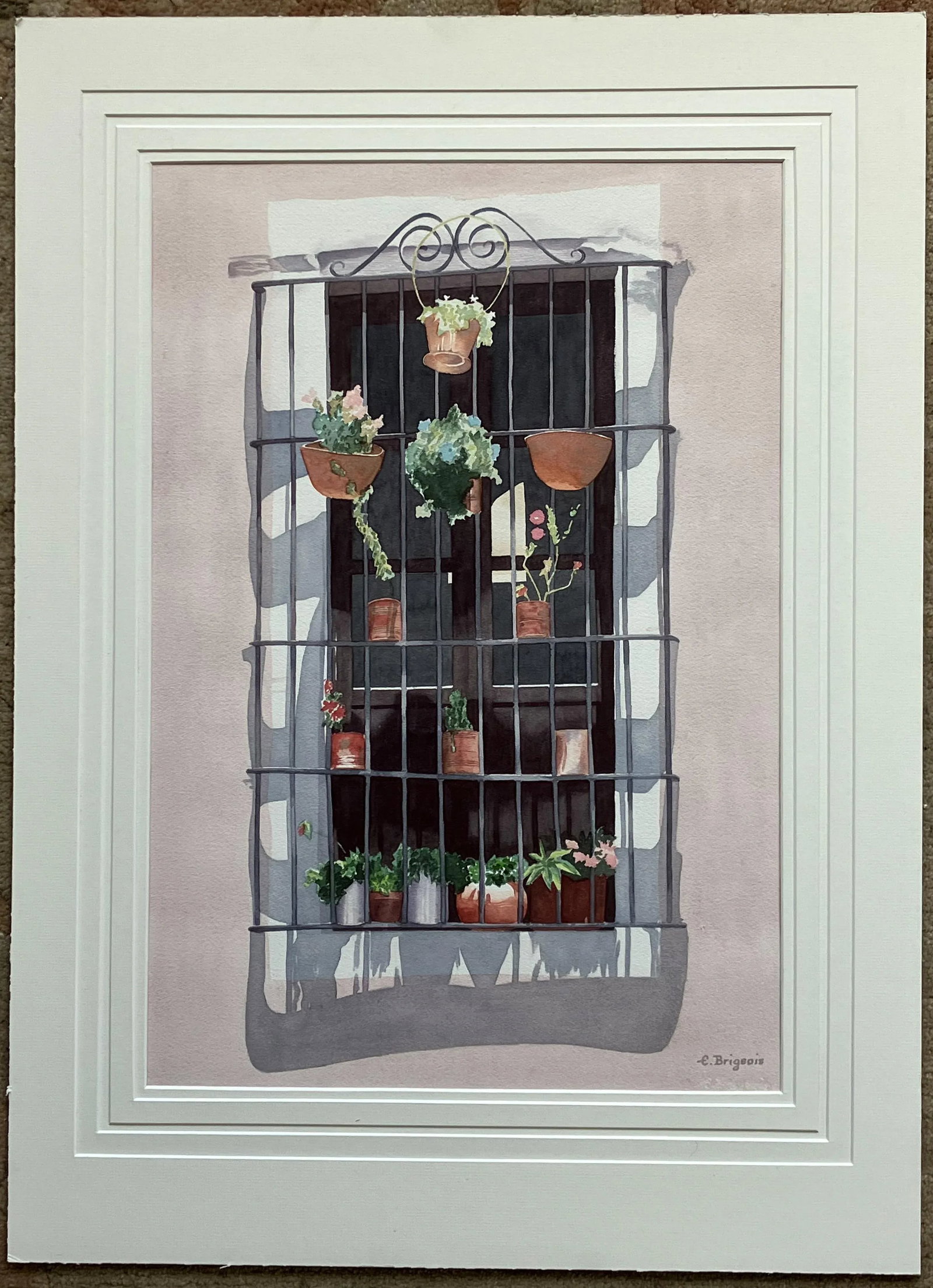 1980s "A Window in Guanajuato, Mexico" Watercolor Painting by Evelyne Brigeois, Framed - 7