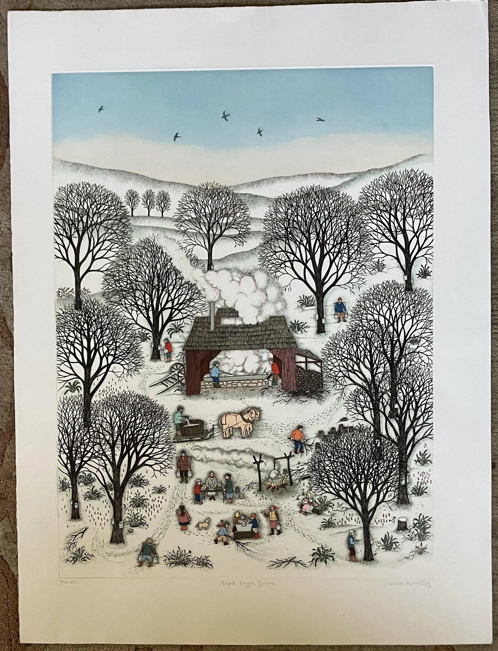 1980s "Maple Sugar Grove" Cuca Romley Signed and Numbered Color Etching - 2