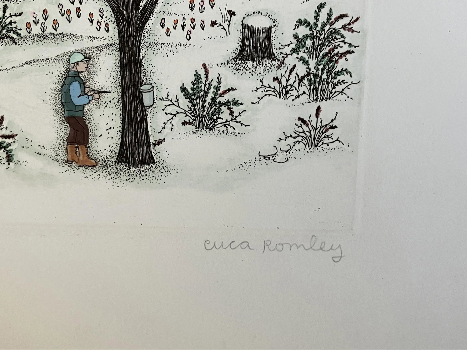 1980s "Maple Sugar Grove" Cuca Romley Signed and Numbered Color Etching - 5