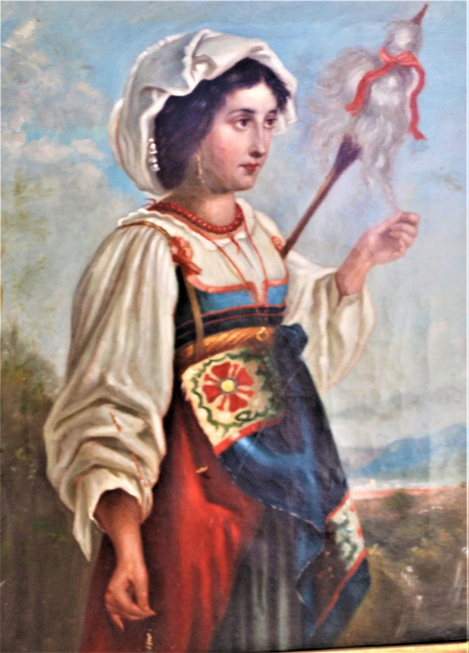 Antique 1800's Continental Painting of Young Costumed Girl - 2