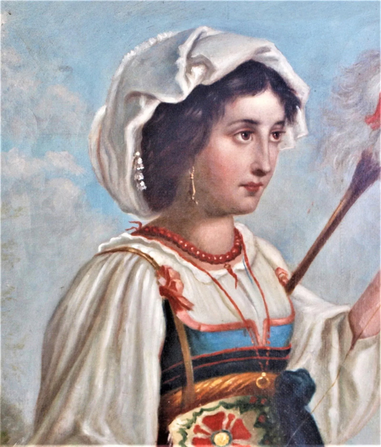 Antique 1800's Continental Painting of Young Costumed Girl - 3