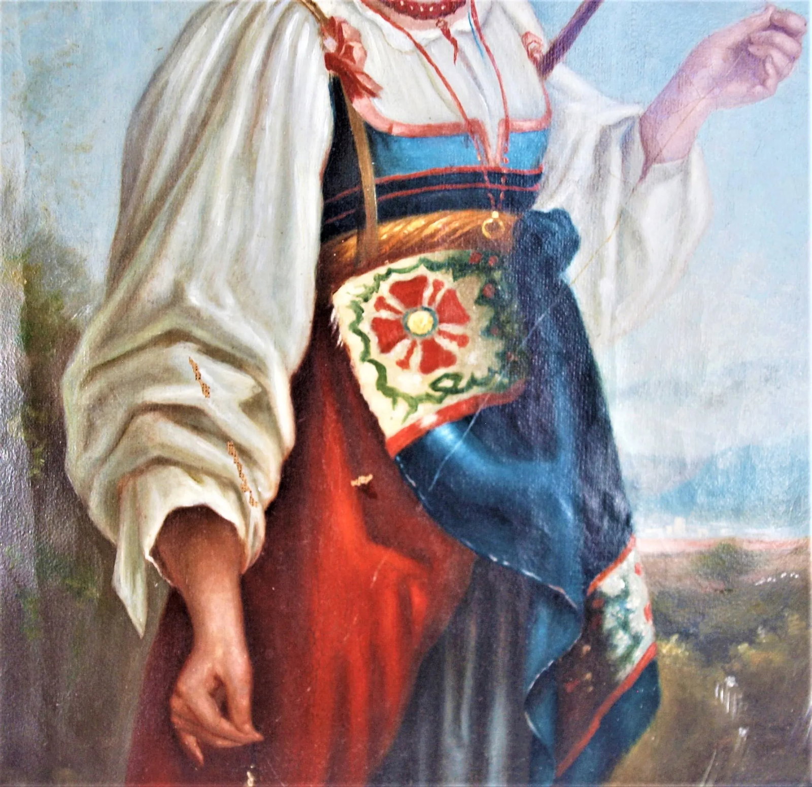 Antique 1800's Continental Painting of Young Costumed Girl - 4