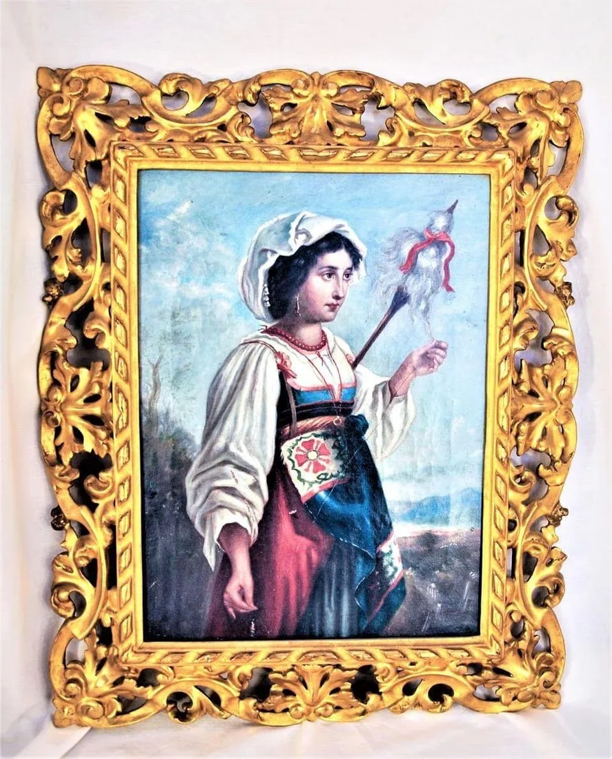 Antique 1800's Continental Painting of Young Costumed Girl - 9