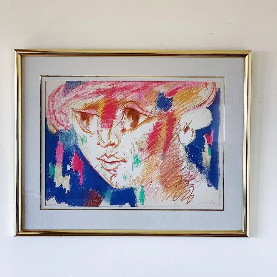 1980s "Portrait of a Woman in Bohemian Colors" Expressionist Figurative Print by Roger Somville, Fra - 6