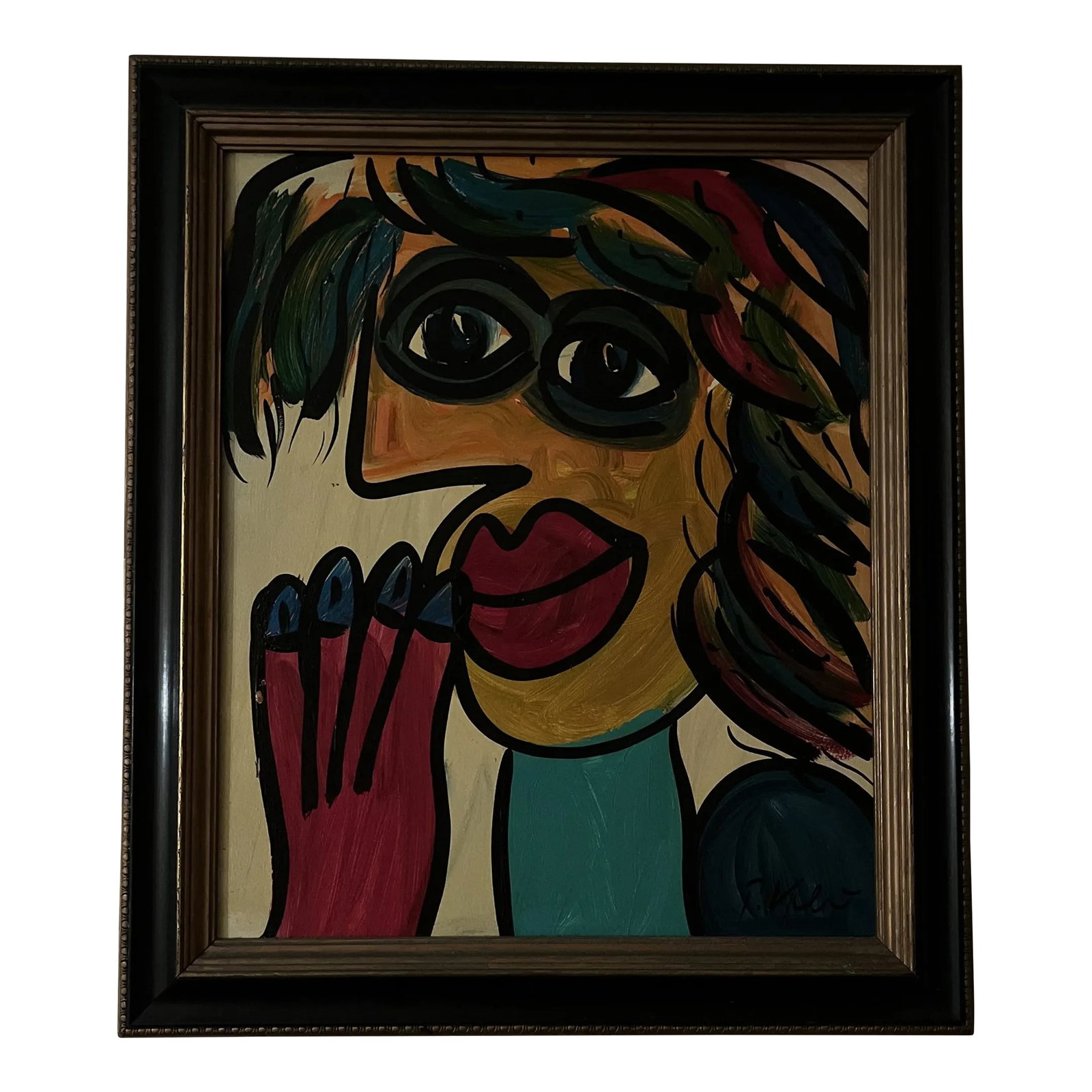 Late 20th Century Abstract Portrait Painting by Peter Robert Keil, Framed: Peter Keil has produced many Side Portraits on Boards of this size but the vibrant color hues in this piece are magical Stunning Quality Medium Abstract Expressionist Peter Keil Colorful rose hued