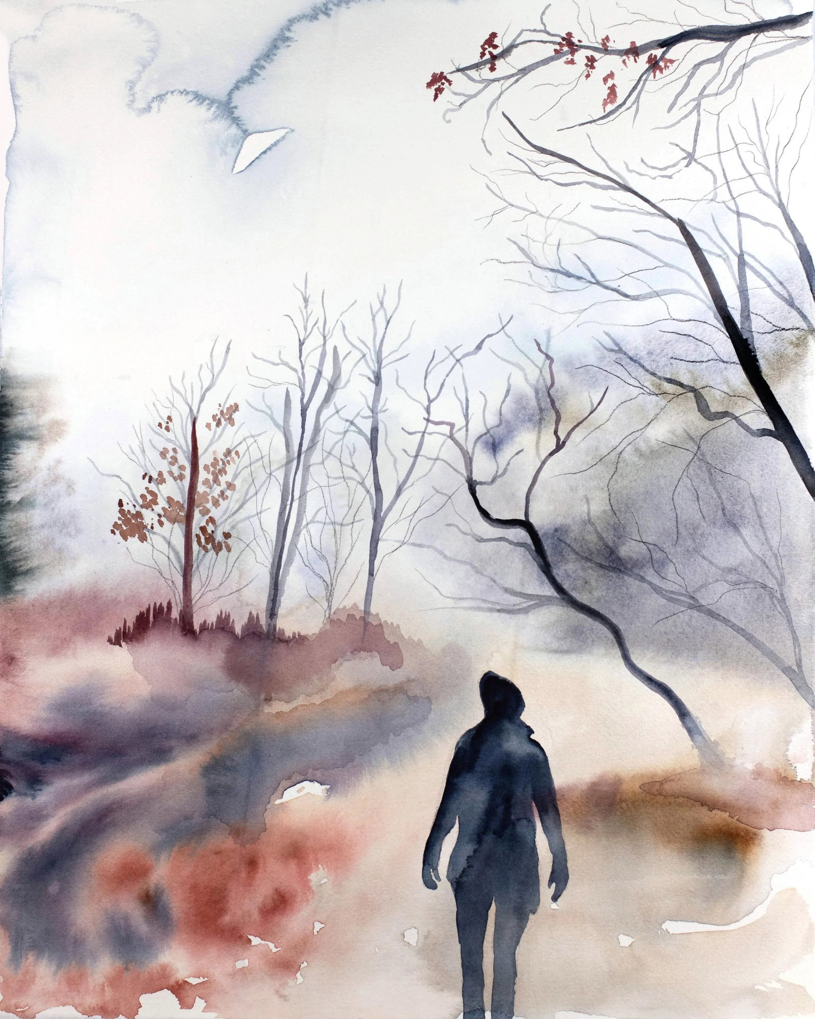 "December" Contemporary Original Watercolor Painting by Elizabeth Becker: Original watercolor painting on 140 lb cold press paper Artist: Elizabeth Becker Year: 2022 Image and Paper Size: 16" x 20" Signed on front Condition: Imperfections: No Imperfections Materials &