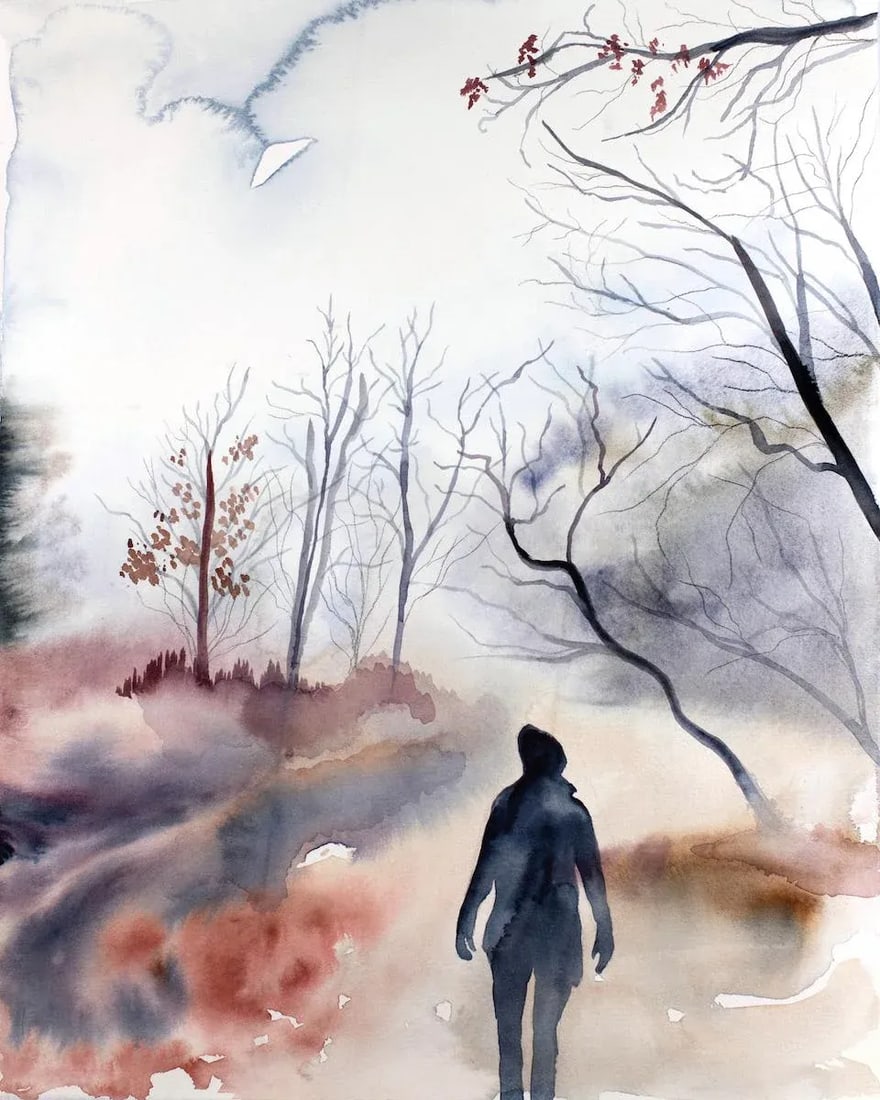 "December" Contemporary Original Watercolor Painting by Elizabeth Becker - 2
