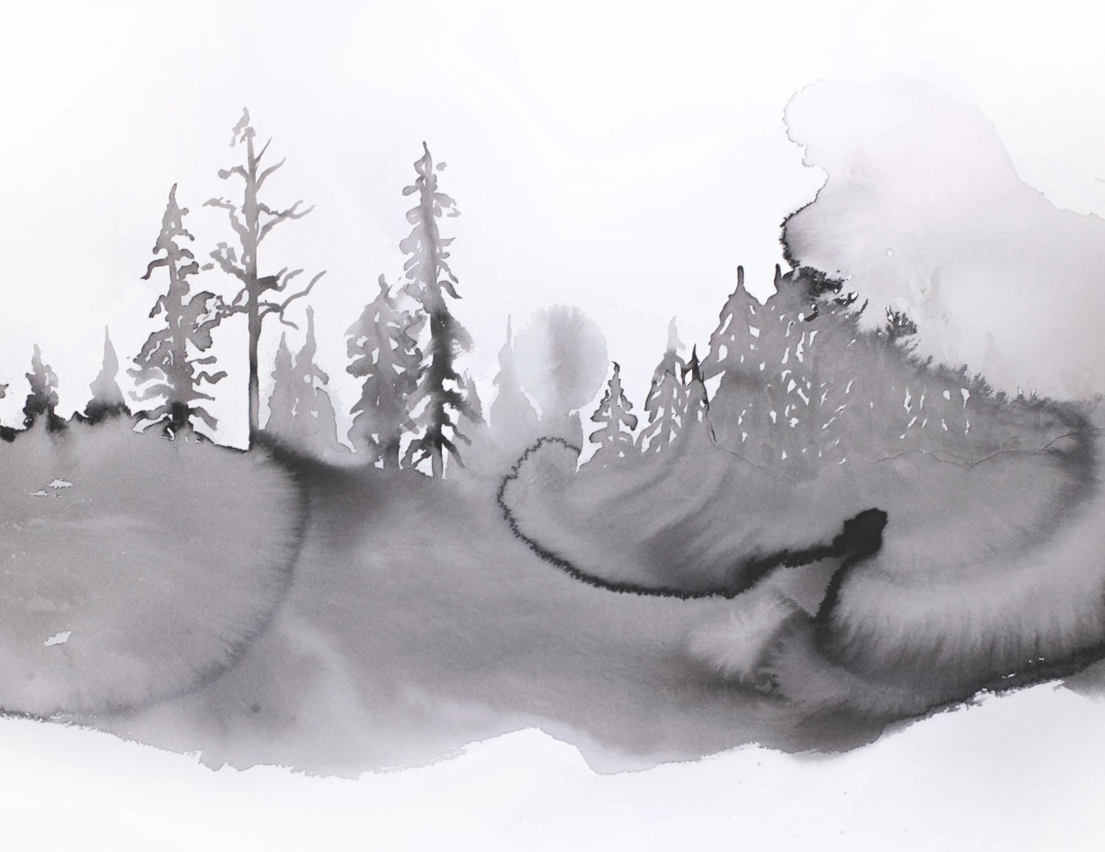 "Fog No. 5" Contemporary Original Abstract Ink Painting by Elizabeth Becker - 2