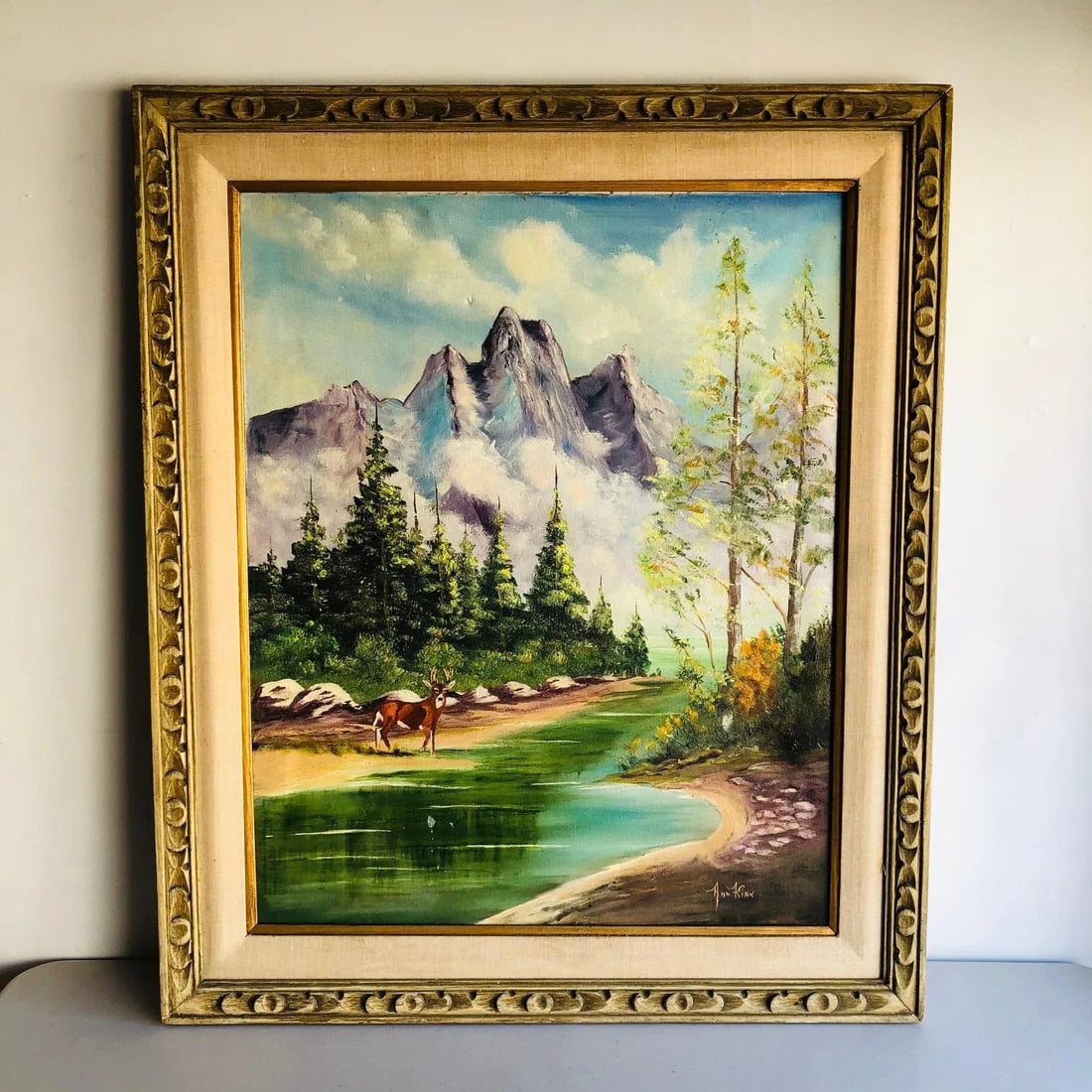 1960s Large Mid Century Californian Fine Art Mountain Landscape Oil Painting by Ann Kirk - 12