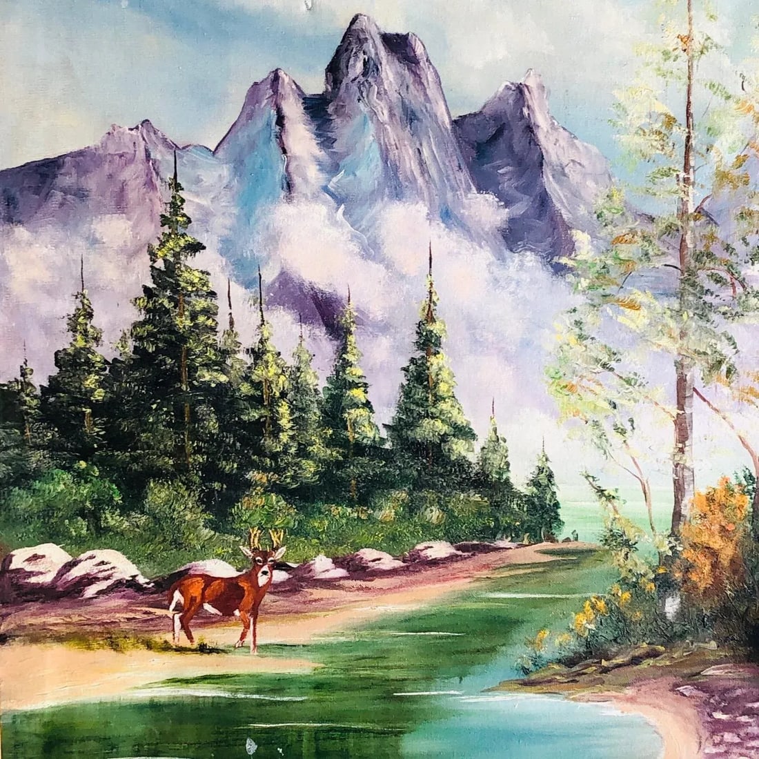 1960s Large Mid Century Californian Fine Art Mountain Landscape Oil Painting by Ann Kirk - 2