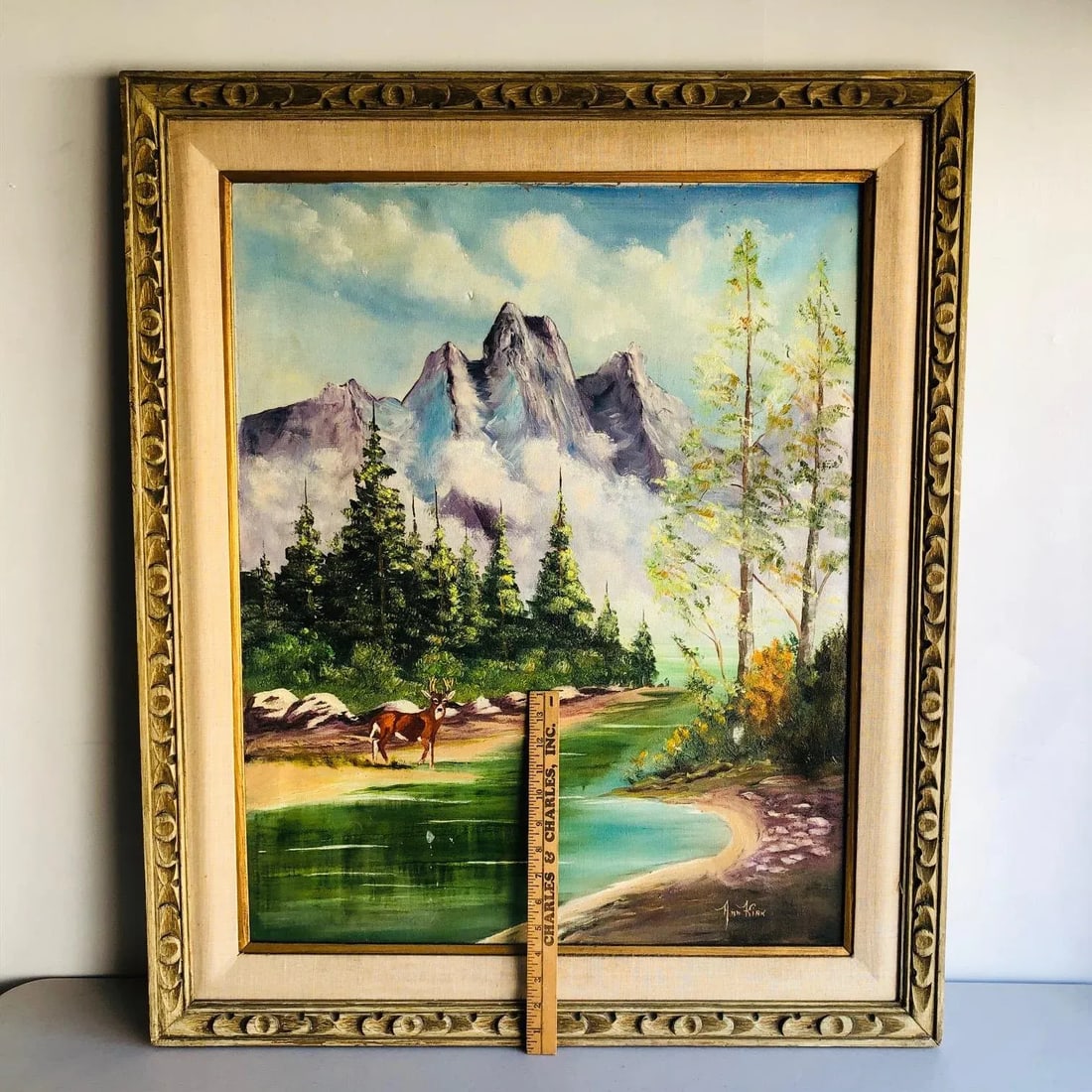 1960s Large Mid Century Californian Fine Art Mountain Landscape Oil Painting by Ann Kirk - 7